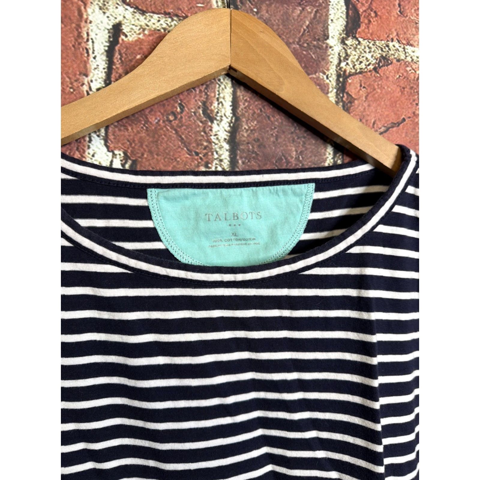 Talbots T by Talbots Blue Pointelle Stripe Raglan Pullover Drawstring Long Sleeve Top XL - Women - T-Shirt - Casual - Regular Fit Size XL / US 12-14 / IT 48-50 - 2 Thumbnail