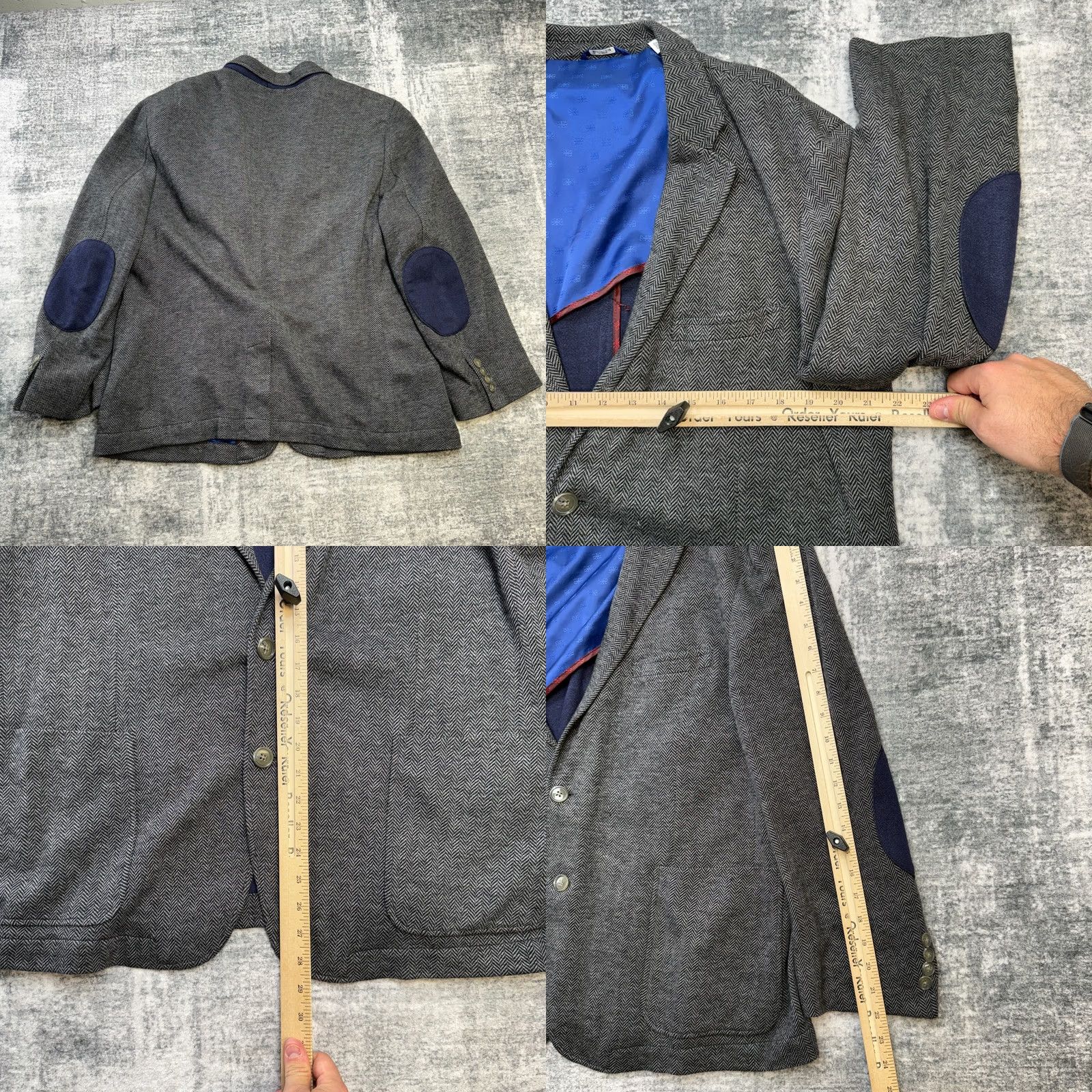 Ben Sherman Ben Sherman Blazer Mens 44S Gray Herringbone Knit Notch Lapel Two-Button Single-Breasted Jacket Coat Short Vintage: No Size 44R - 8 Thumbnail