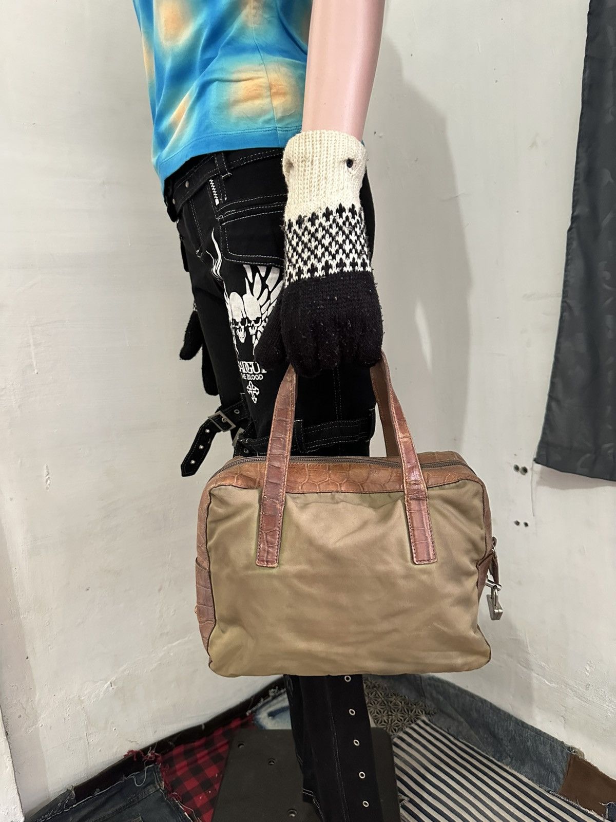 Prada Vintage Prada Handbag Croco Leather and Nylon Tessuto bag Size ONE SIZE - 1 Thumbnail