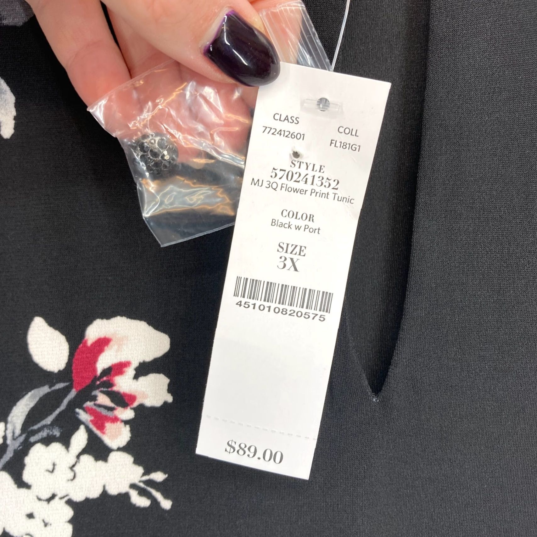 White House Black Market White House Black Market 3X Floral Print Long Sleeve Tunic Top Black 3X Women Blouse Feminine Size XXL / US 16-18 / IT 52-54 - 6 Thumbnail