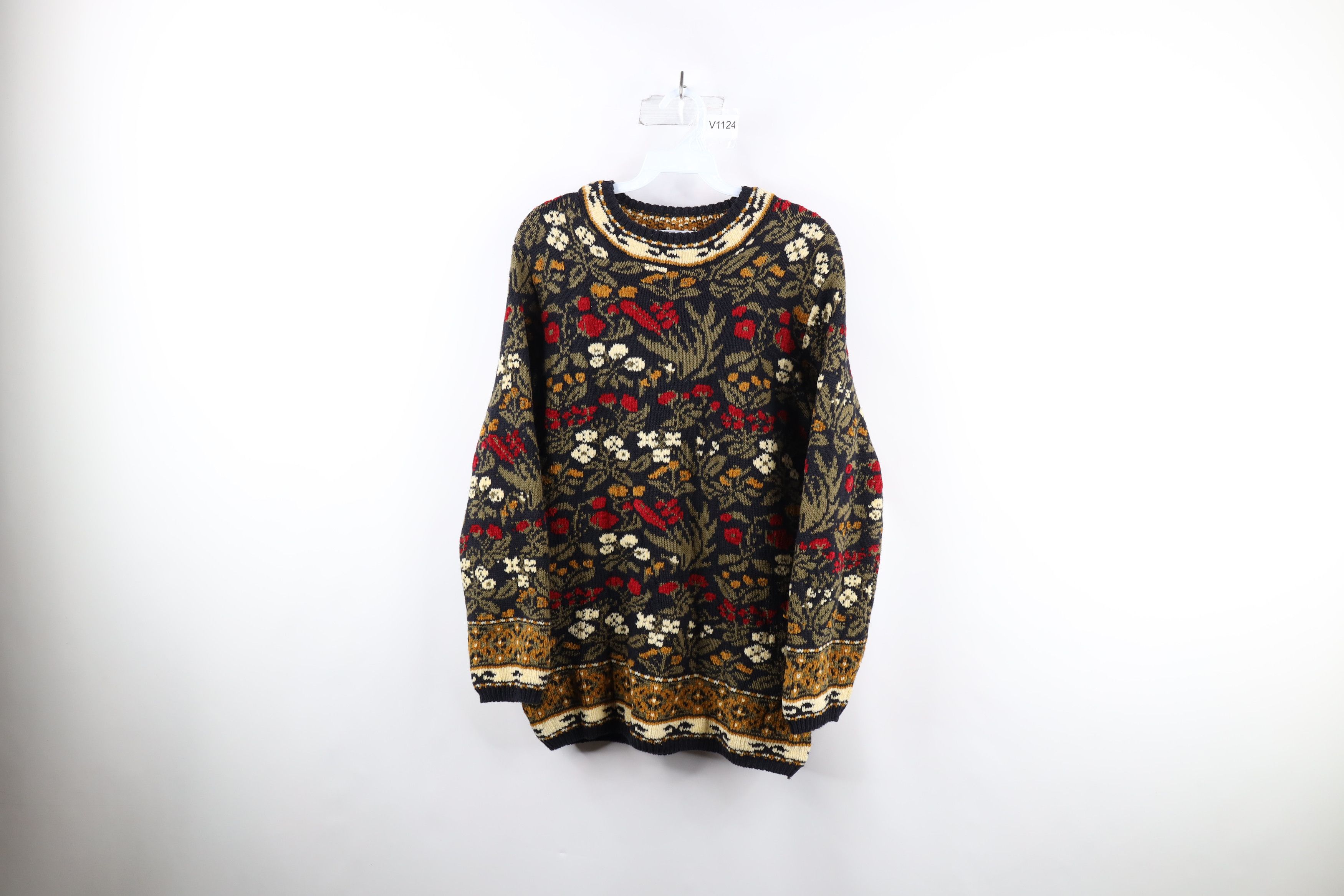 image of Vintage 90's Country Primitive Flower Tapestry Knit Sweater, Women's (Size Small)