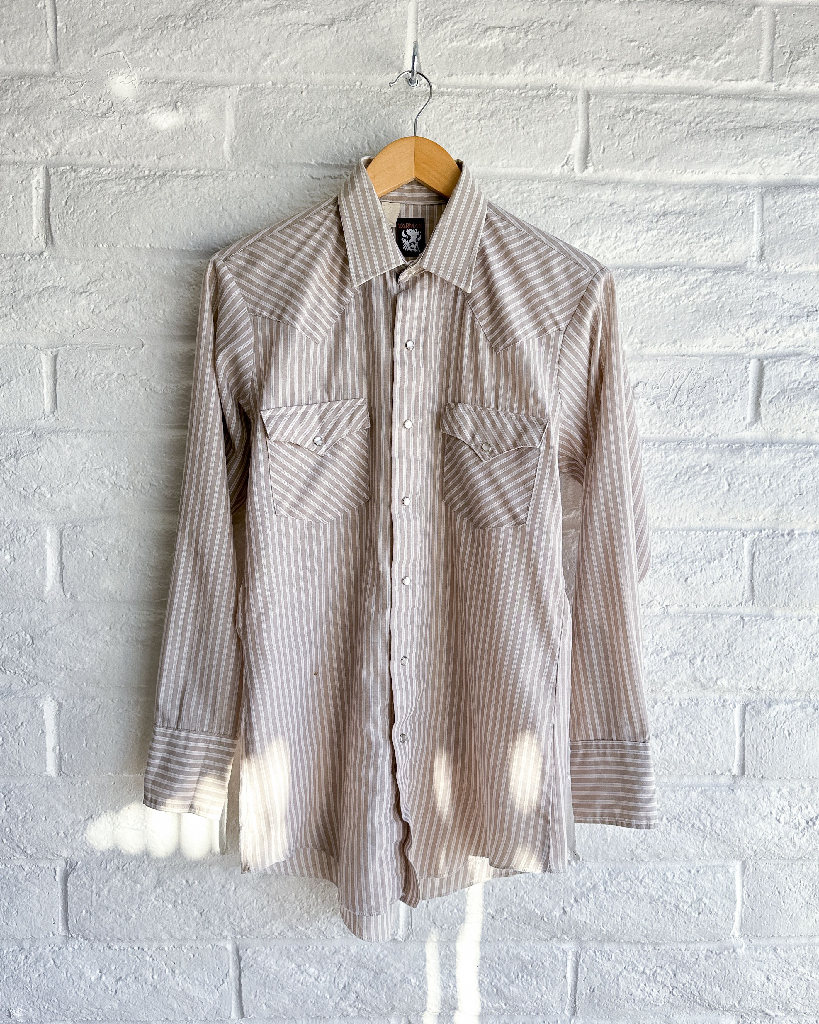 Vintage Vintage 90s Karman Striped Western Shirt Beige Snap Buttons Size US M / EU 48-50 / 2 - 1 Thumbnail