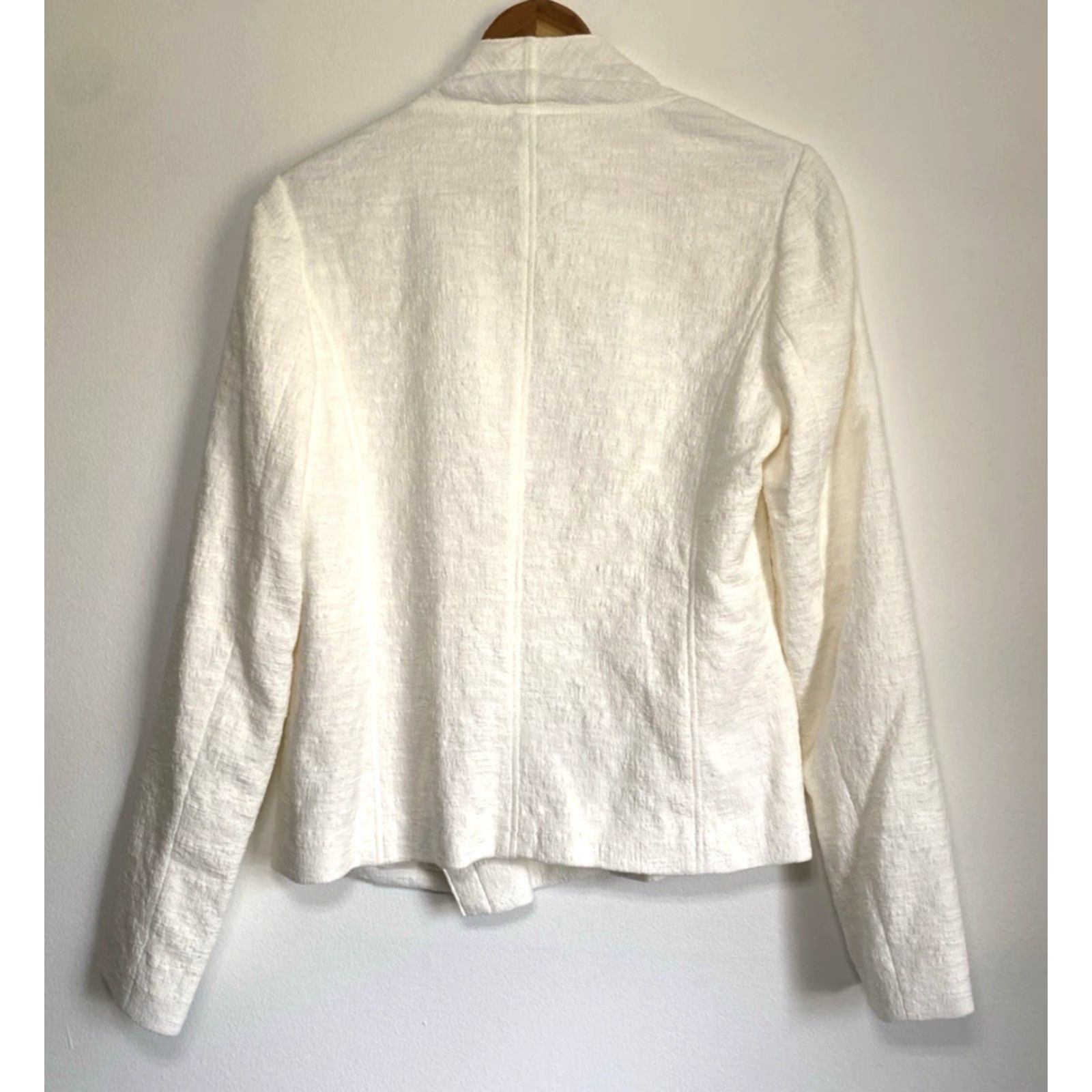 Vince Vince Women's Biker Jacket Sz M Cream NWT Stretch Cotton Frise Asymmetrical Zip Full Zip Pockets Size M / US 6-8 / IT 42-44 - 5 Thumbnail
