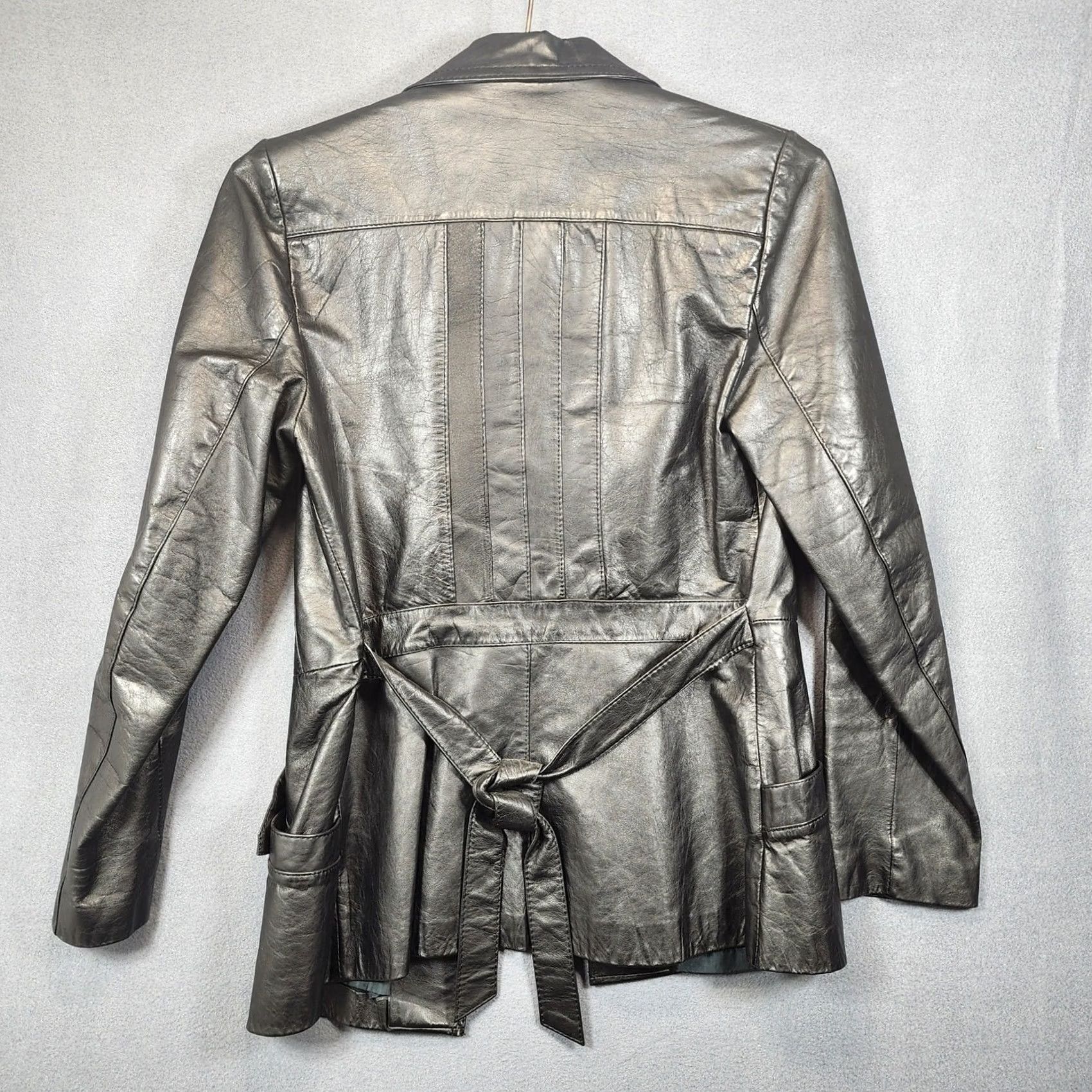 Vintage VINTAGE Opera Leather Jacket Womens 9/10 Black Button Waist Tie Classic Mob Wife Jacket Ladies Mens Womens Size M / US 6-8 / IT 42-44 - 2 Thumbnail
