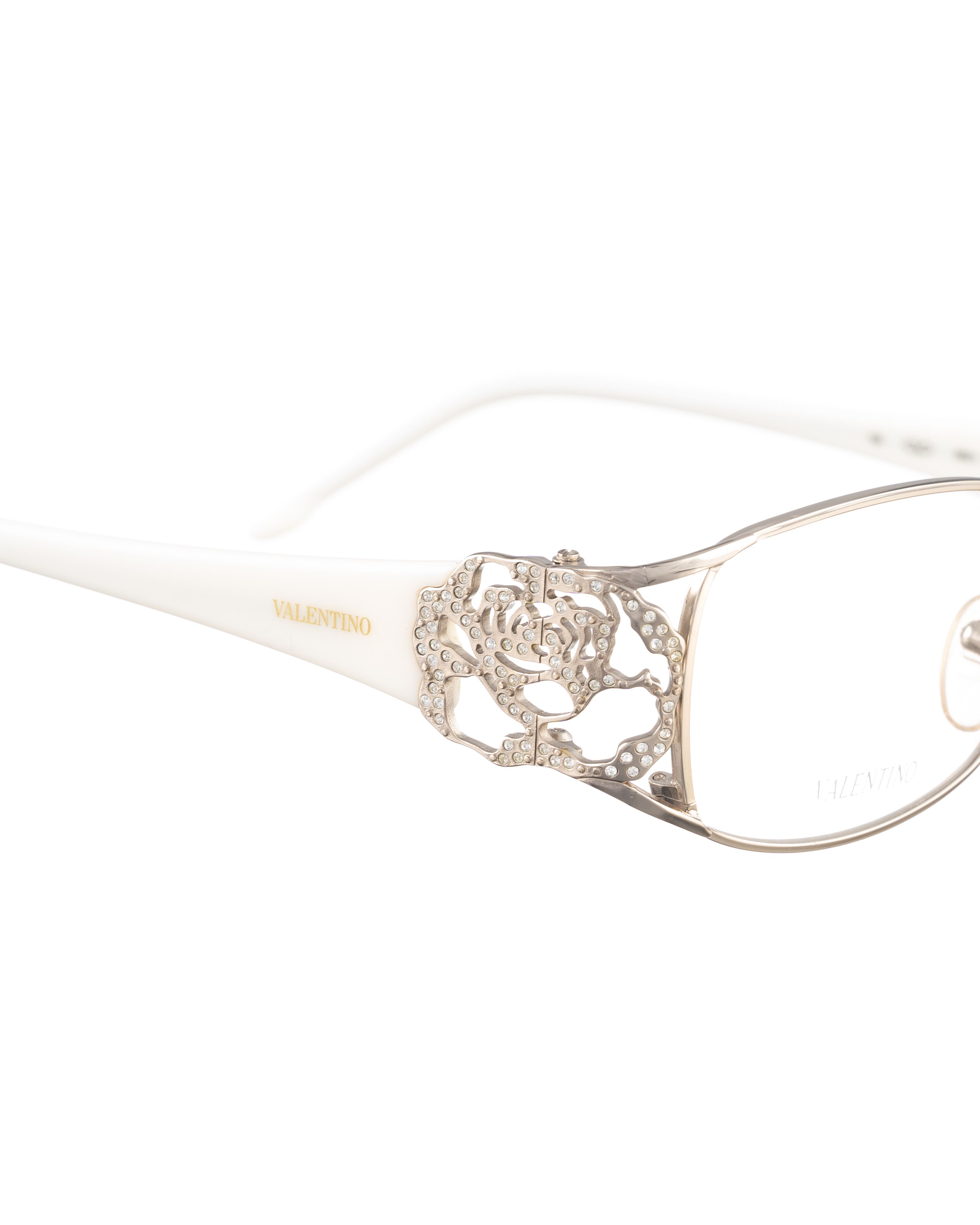 Valentino 00s White & Silver Glasses with Rhinestones Roses