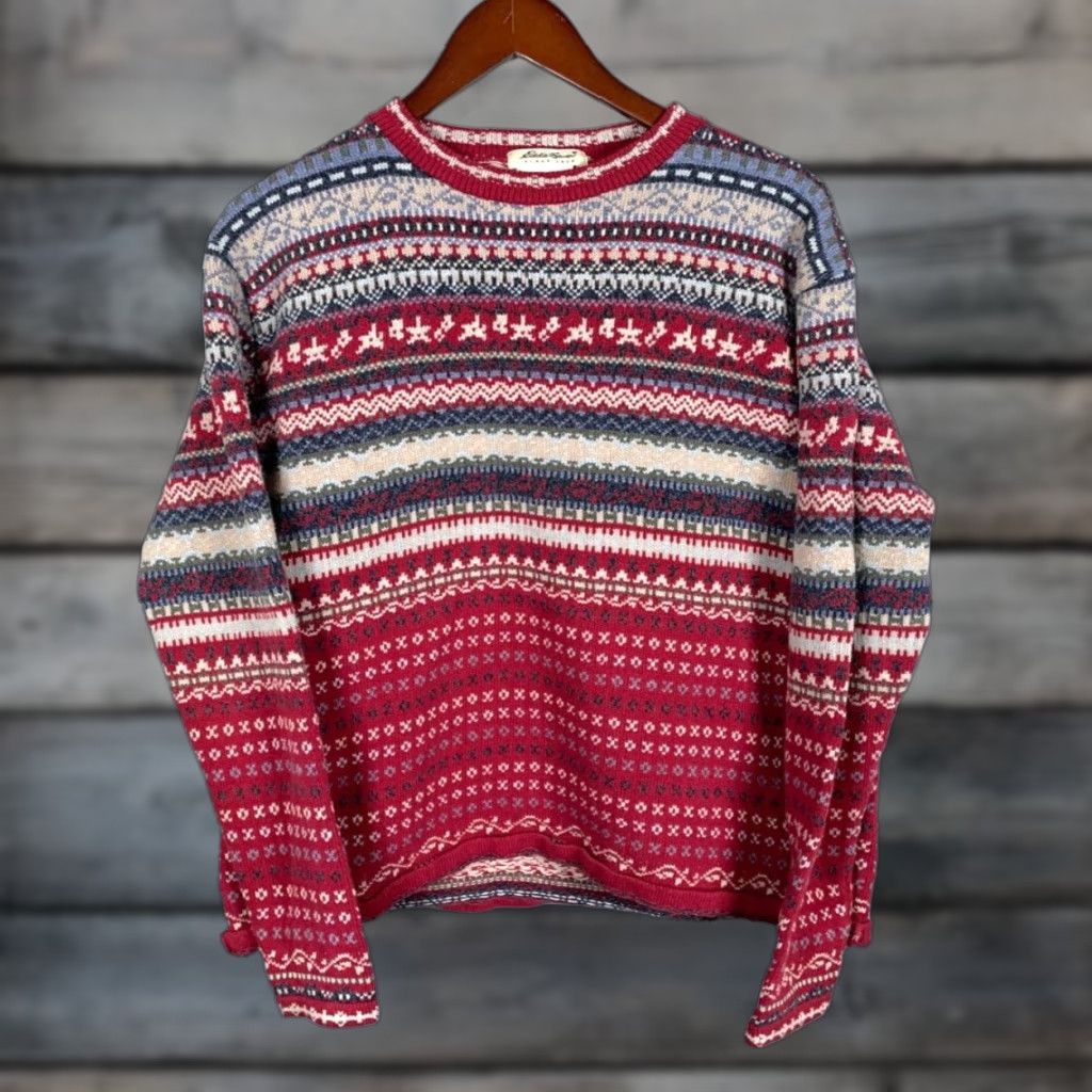 Eddie Bauer VINTAGE Eddie Bauer Sweater Women Large Red Knit Fair Isle Pullover 90s Casual Vintage Womens Size L / US 10 / IT 46 - 1 Thumbnail