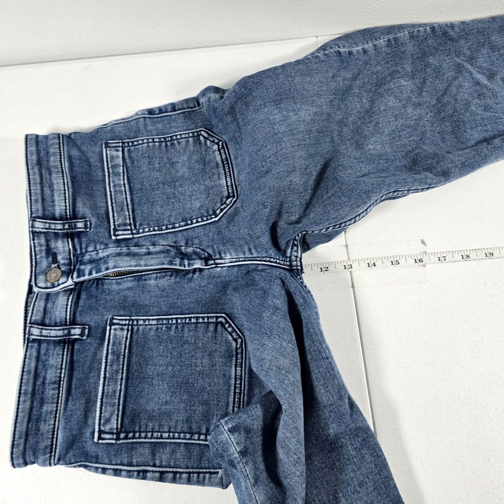 Faherty Faherty Women Blue Wide Leg Jeans Size 29 Stretch Denim Patch Pocket Button Zip Size 29" - 4 Thumbnail