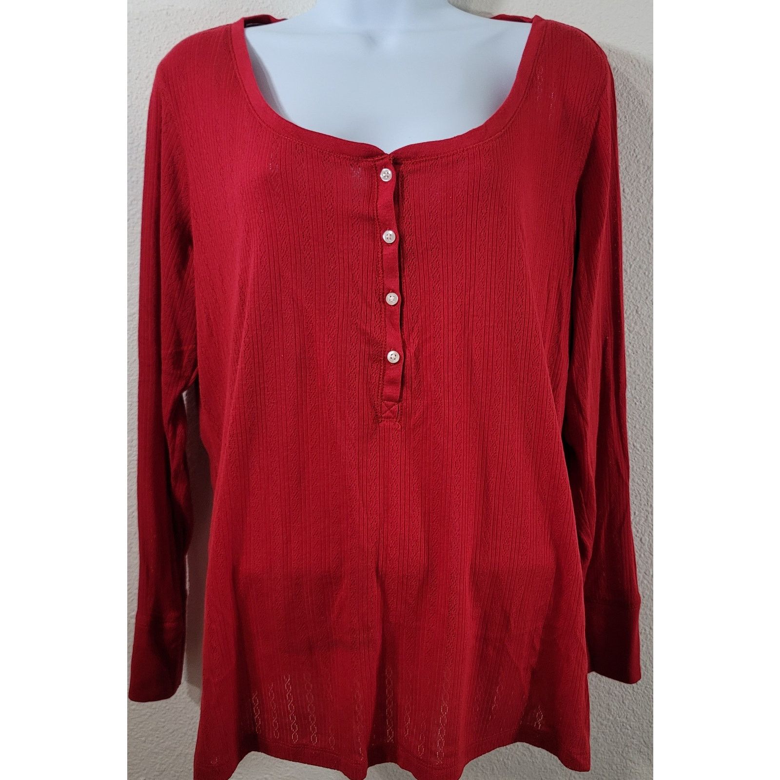 Other Cato Red Henley Round Neck Top 1X Plus Lightweight Soft Size XL / US 12-14 / IT 48-50 - 1 Thumbnail