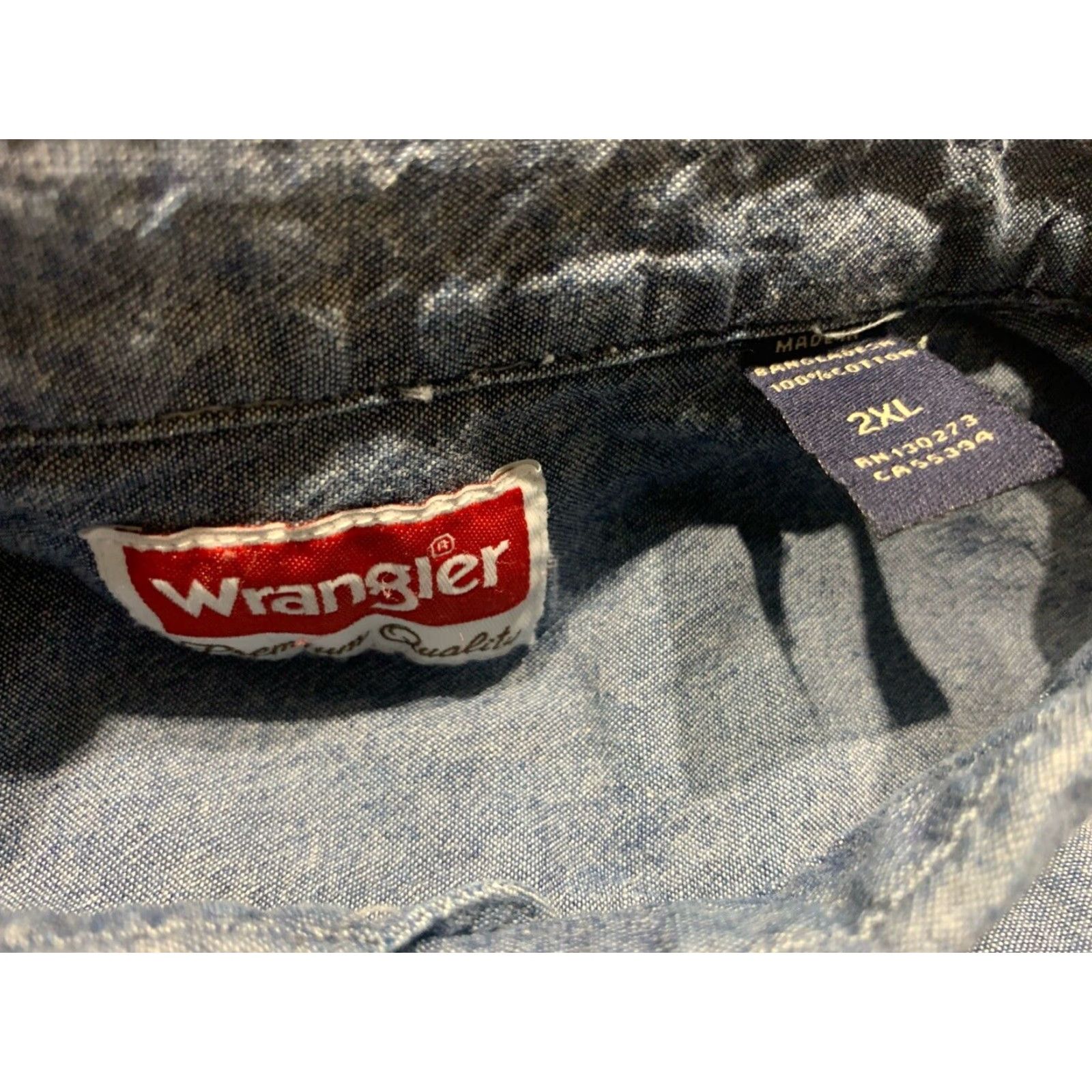 Wrangler Wrangler Button-Up Shirt Men's Casual Short Sleeve 2XL Blue Cotton Classic Outdoor Size US 39 - 4 Thumbnail