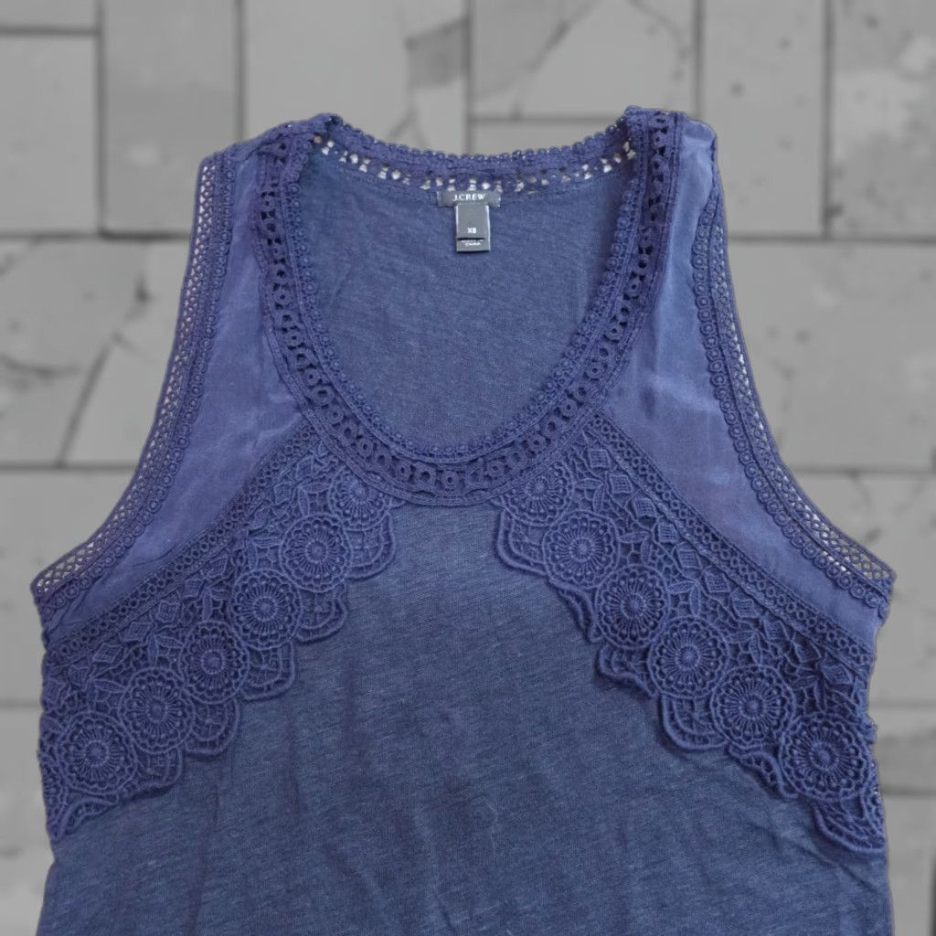 J.Crew VINTAGE J.Crew Womens T-Shirt XS Blue Solid 100% Linen Lace Tank Size XS / US 0-2 / IT 36-38 - 1 Thumbnail