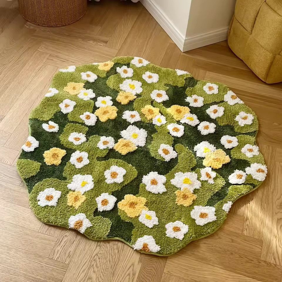 Handmade Daisy Flowers Tufting Bathroom Bedroom Rug Carpet Size ONE SIZE - 4 Thumbnail