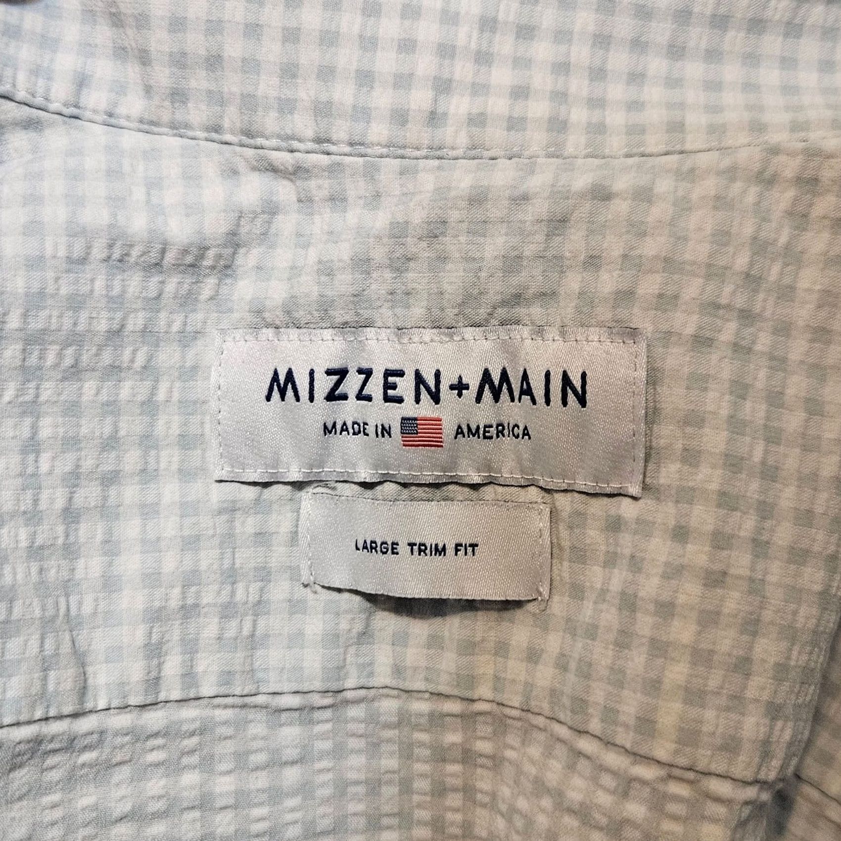 Mizzen+Main Mizzen + Main Mens Large Green White Seersucker Check Short Sleeve Button Down Size US 33 - 3 Thumbnail