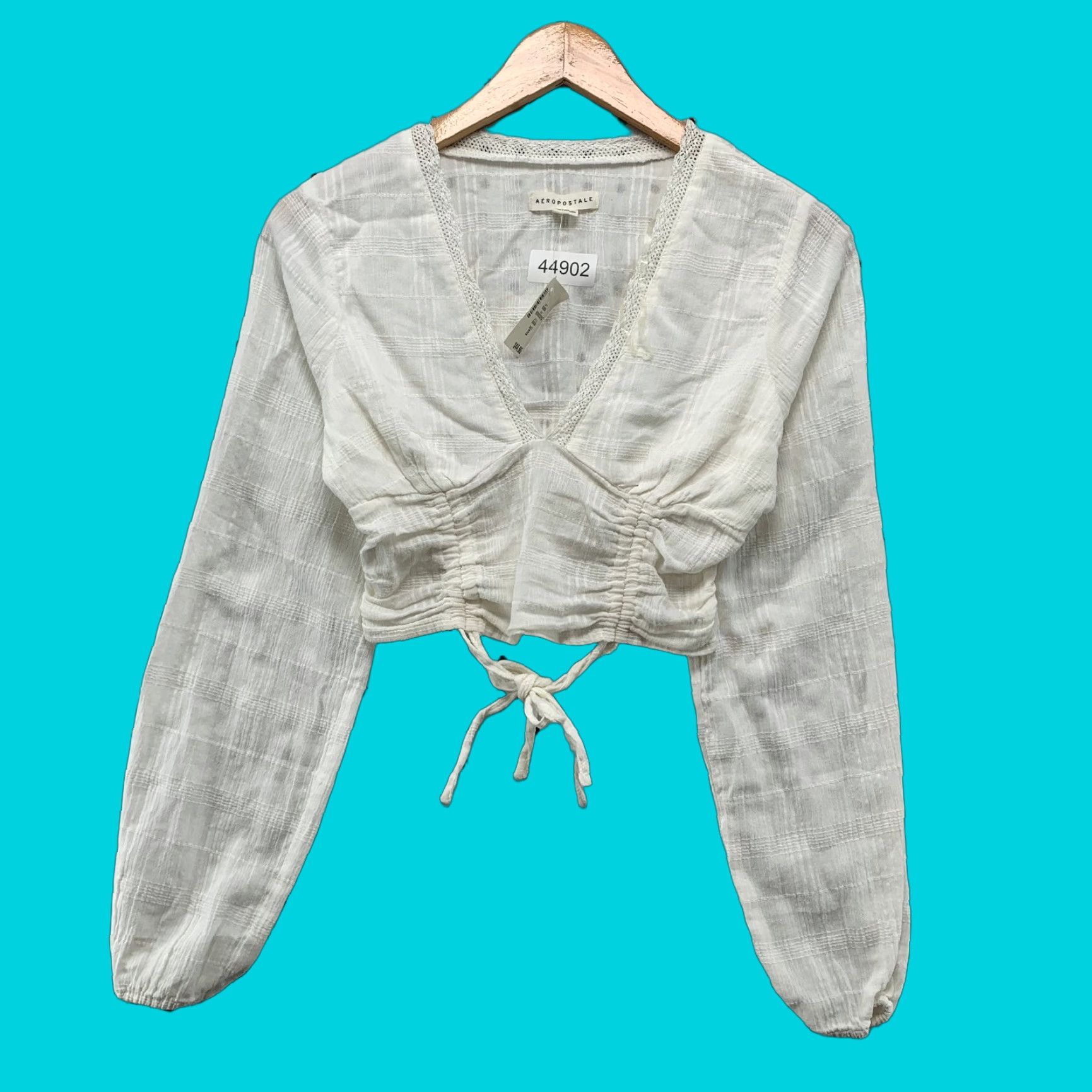 Vintage NEW Aeropostale V-Neck Blouse Womens Small White Double Cinch Cropped NWT Size S / US 4 / IT 40 - 1 Thumbnail