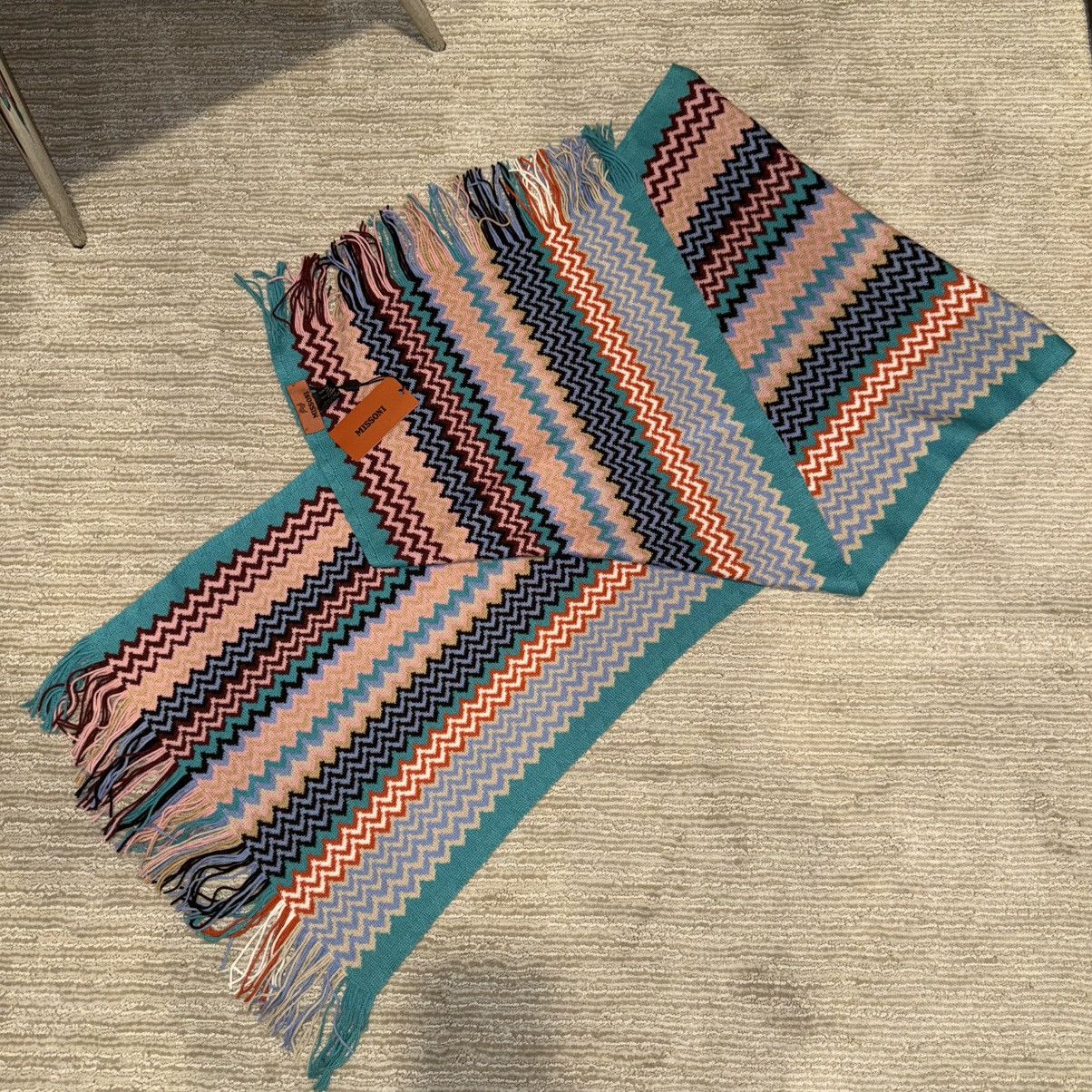 Missoni NEW Missoni Fringed Knit Wool Jacquard Zigzag Colorful Scarf Size ONE SIZE - 2 Thumbnail