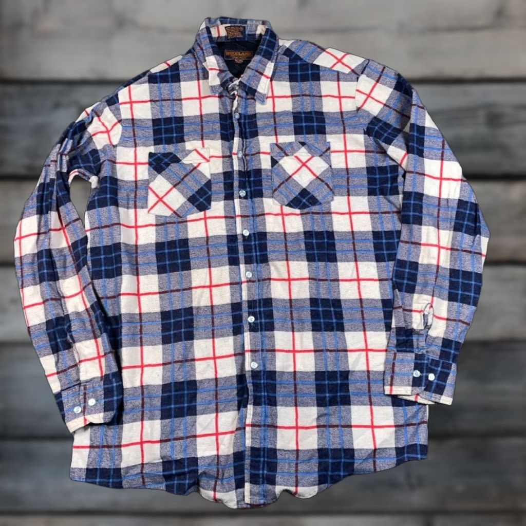 Vintage VTG Woodland Lightweight Flannel Shirt Adult 2XL Tall Blue Cream Plaid Workwear Size US XXL / EU 58 / 5 - 1 Thumbnail