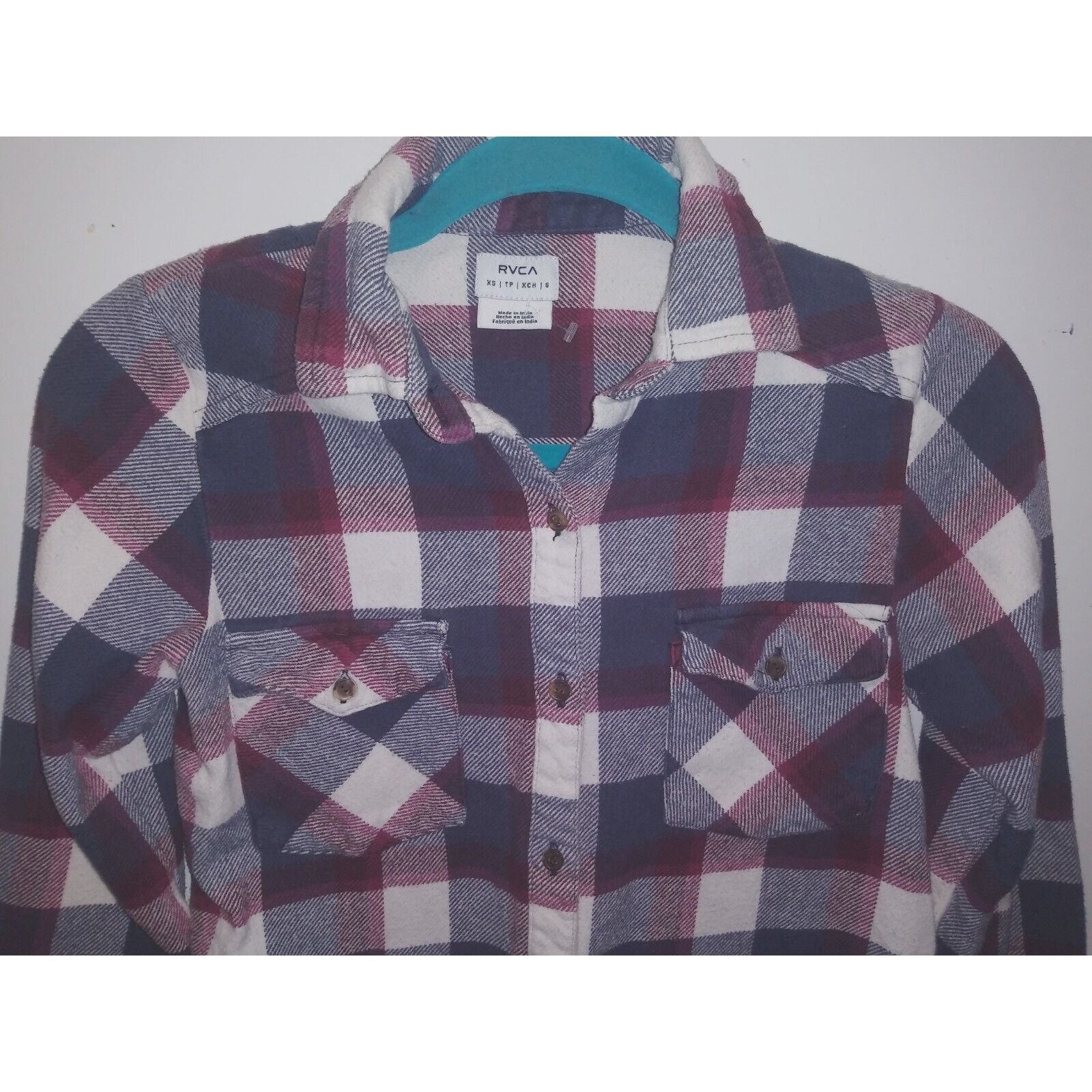 RVCA RVCA Open Front Flannel Shirt Womans Large Green Black Plaid Size XS / US 0-2 / IT 36-38 - 2 Thumbnail
