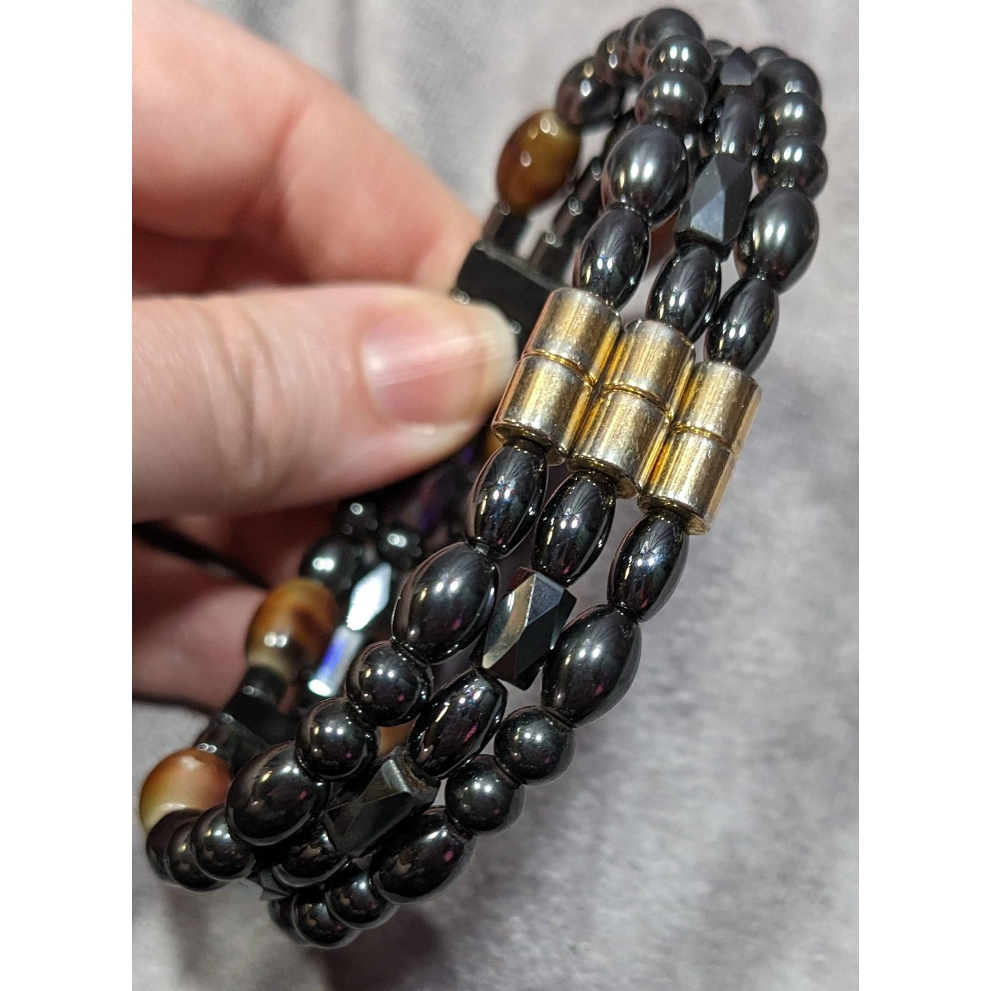 Other Men's Hematite And Brown Glass Layered Beaded Magnetic Brace Size ONE SIZE - 8 Thumbnail
