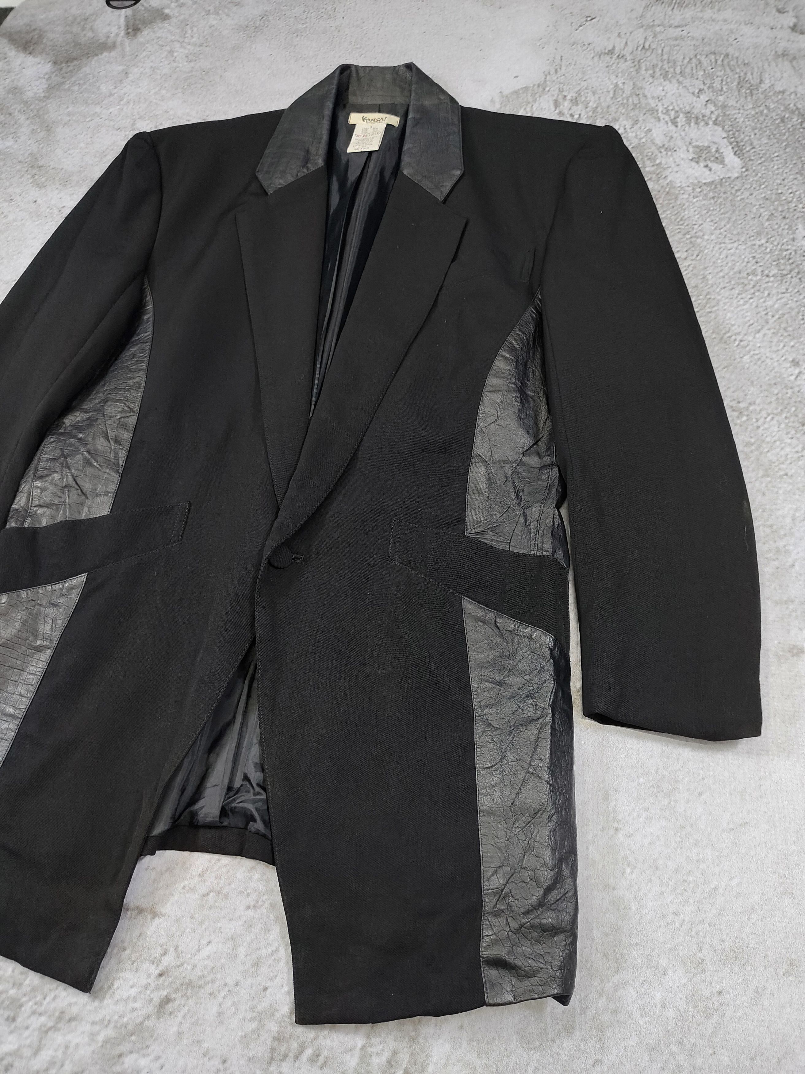 Kansai Yamamoto 80s Kansai- Archived Gothic Minimalist Leather Panel Blazer Size US M / EU 48-50 / 2 - 2 Thumbnail