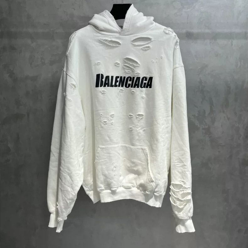 Balenciaga White logo printed hole-effect fleece sweatshir