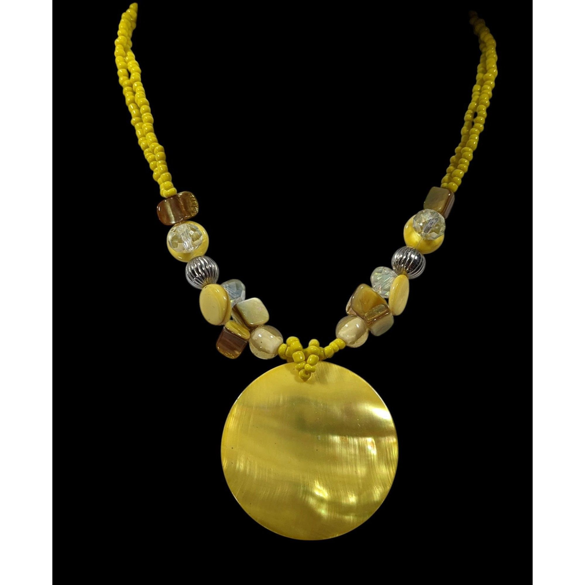 Other Summery Bohemian Hippie Yellow Shel Beaded Pendant Necklace Size ONE SIZE - 2 Thumbnail