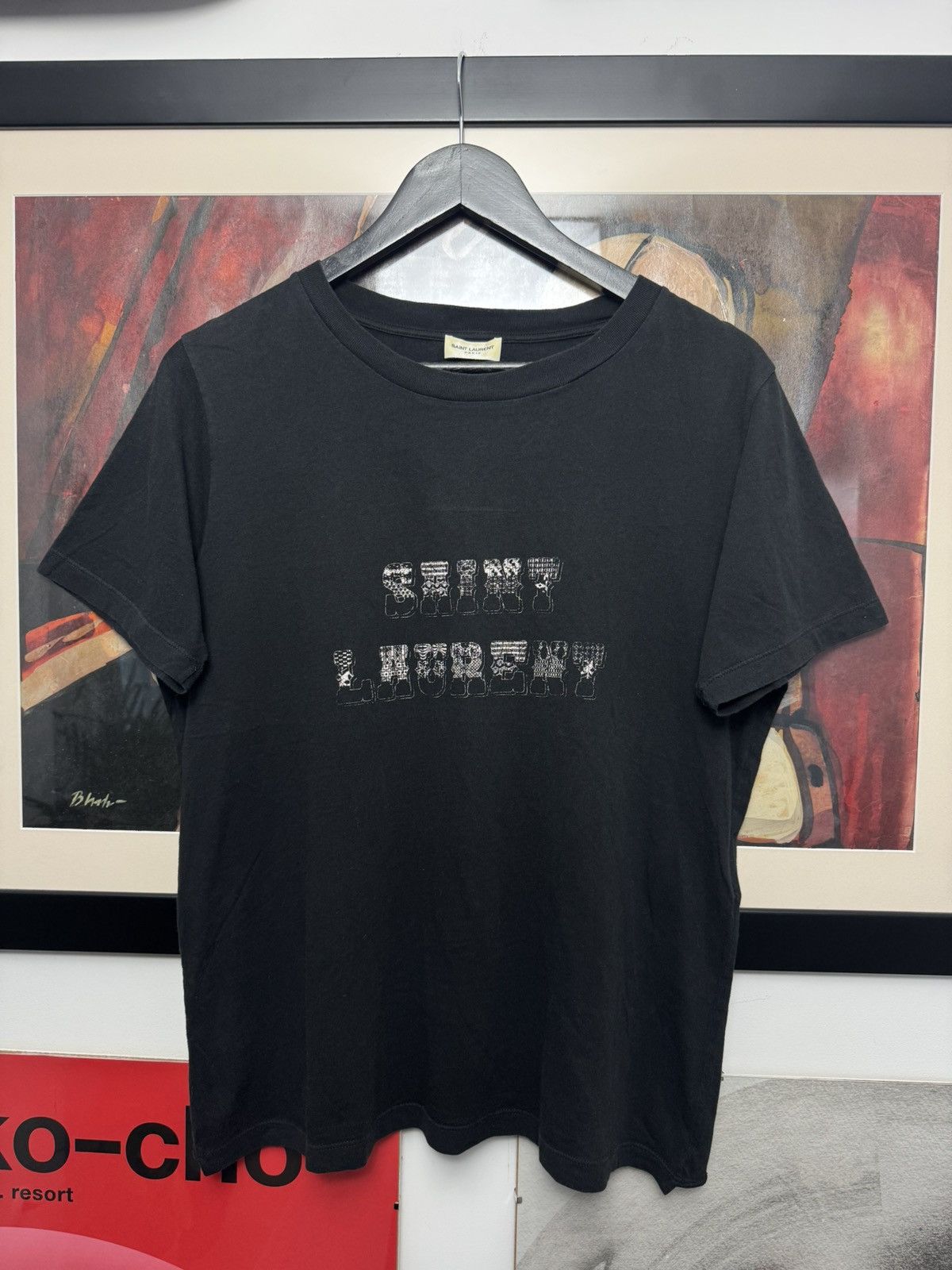 Saint Laurent Tee SLP Hedi Slimane Designer Logo Black Rare