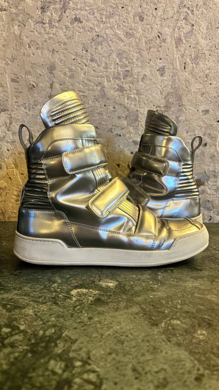 Balmain balmain metallic strap silver leather high-top sneakers Size US 8 / EU 41 - 3 Thumbnail