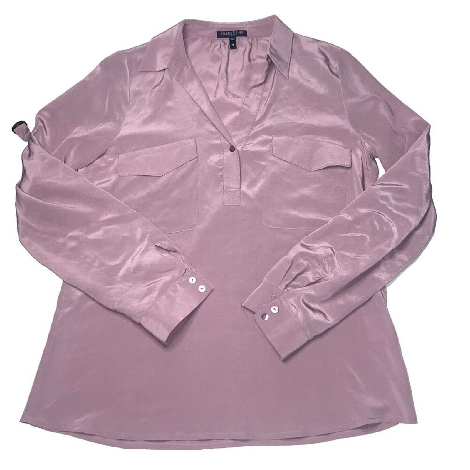 Eileen Fisher Eileen Fisher Top Blouse Collared Lavender 100% Silk PP Size S / US 4 / IT 40 - 1 Thumbnail