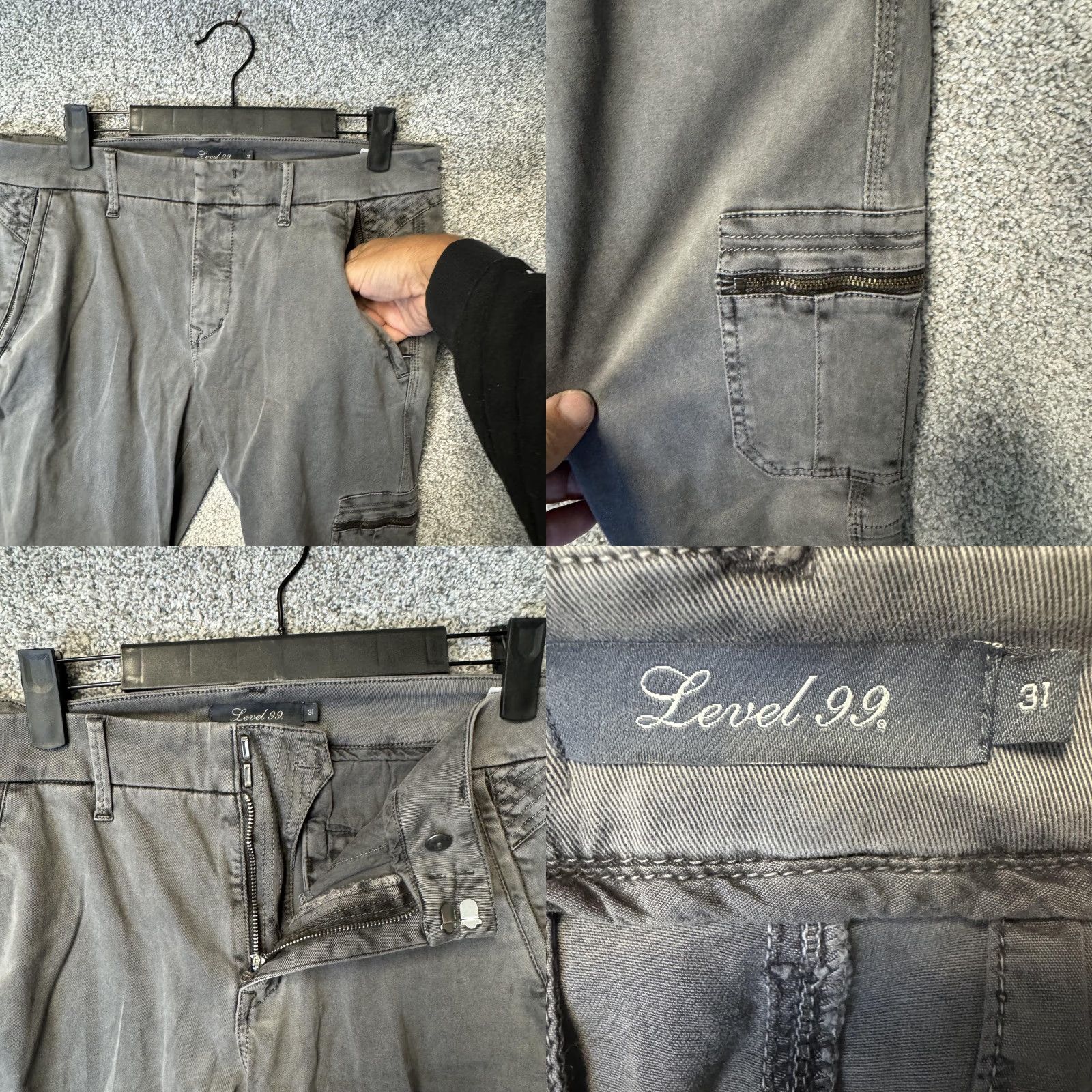 Vintage Level 99 Pants 31 Gray Moto Cargo Skinny Zipper Pockets Twill Stretch Womens Cargo Pants - 29in Inseam Size 24" / US 00 / IT 34 - 8 Thumbnail