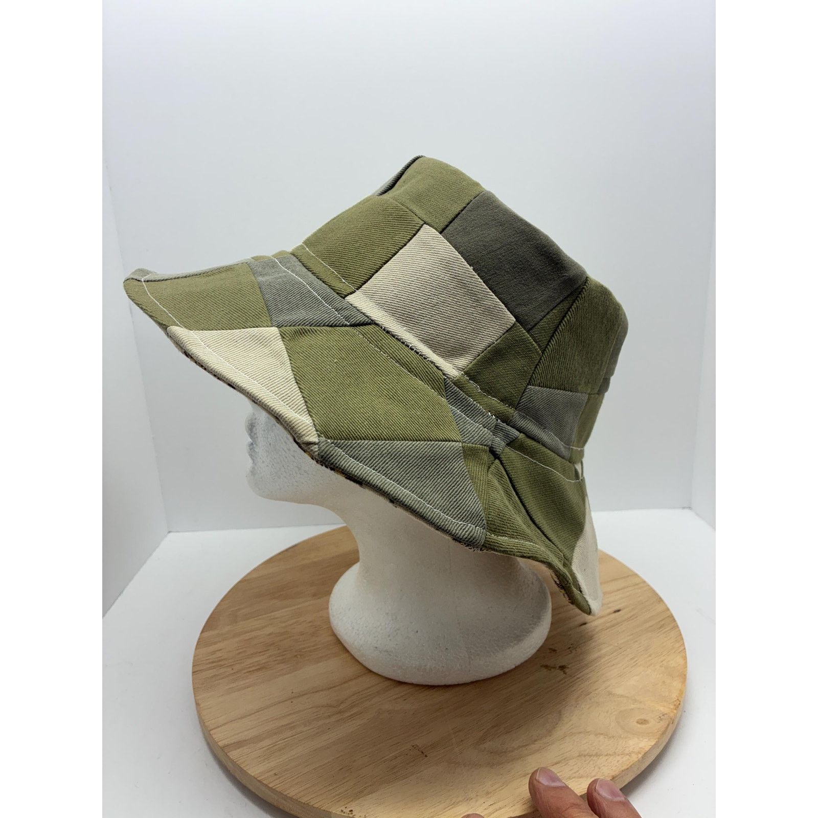 Other Handmade Patchwork Bucket Hat, Olive Green Neutral Hat, Wool Size ONE SIZE - 5 Thumbnail