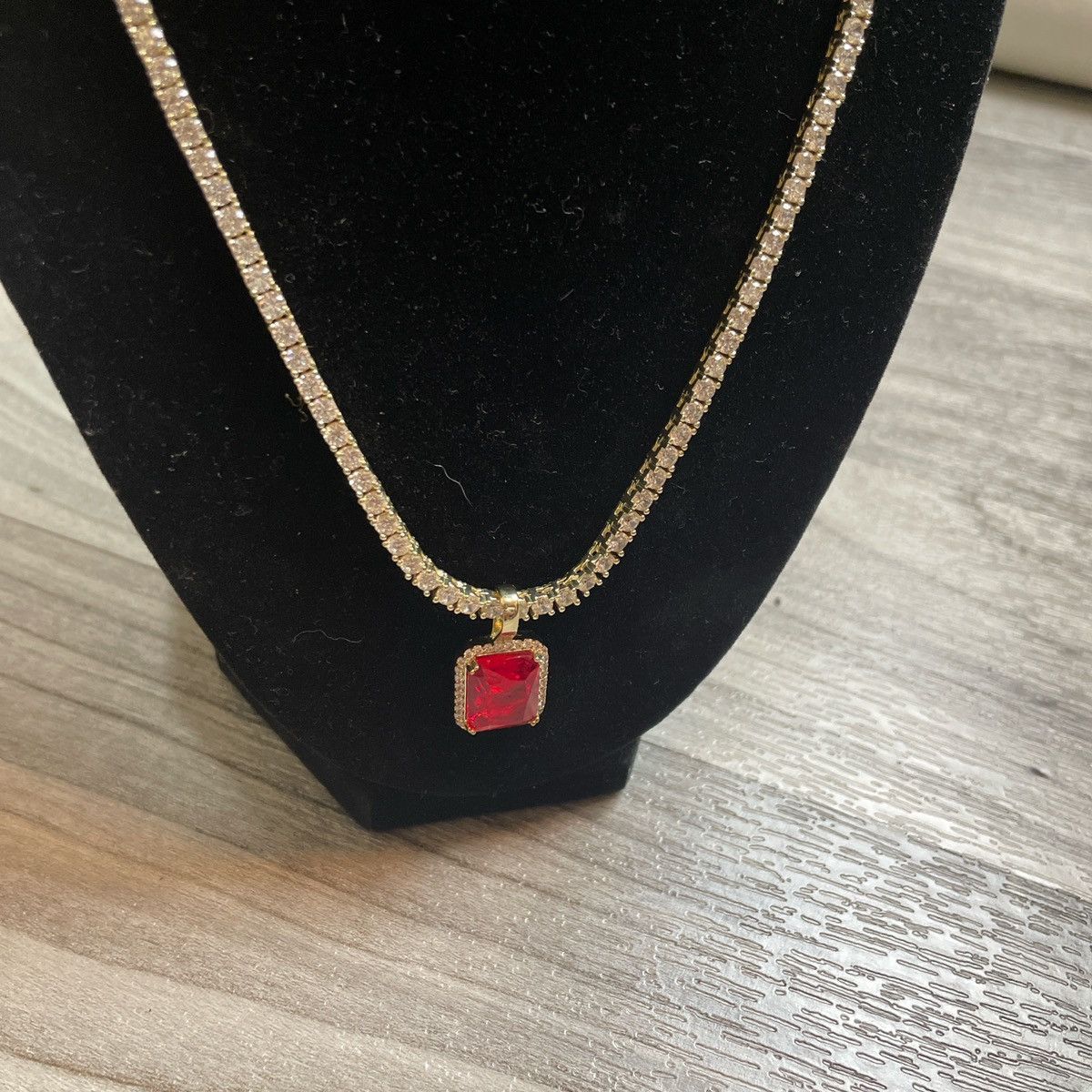 Jewelry Ruby pendant + Gold tennis chain Size ONE SIZE - 2 Thumbnail