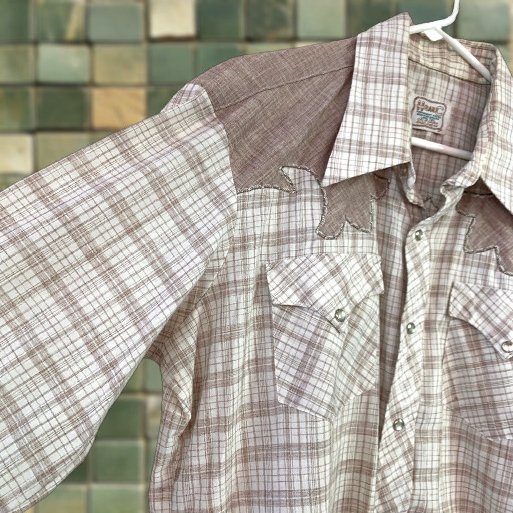 Vintage VINTAGE H Bar C California Ranchwear Plaid Pearl Snap Shirt XL Brown Western 70s Rockabilly Mens Size US XL / EU 56 / 4 - 1 Thumbnail