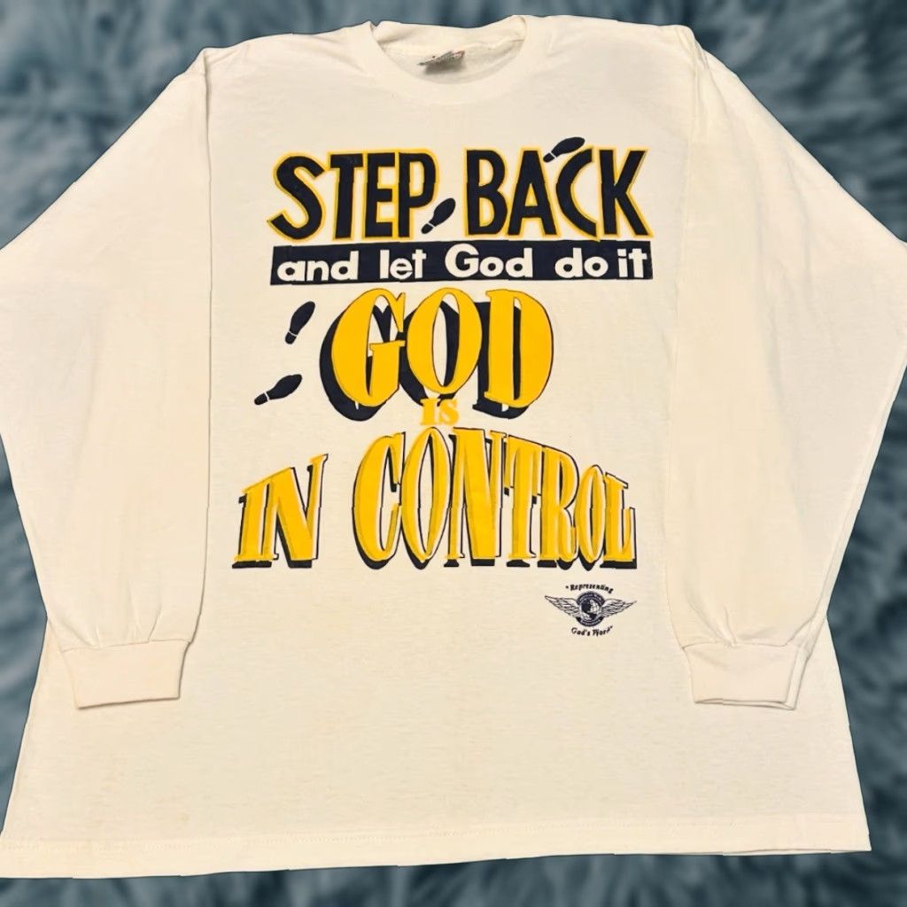 Vintage VINTAGE 90s Jesus Tee Longsleeve Shirt XL Mens White VTG Step Back And Let God Do It Shirt Size US XL / EU 56 / 4 - 1 Thumbnail