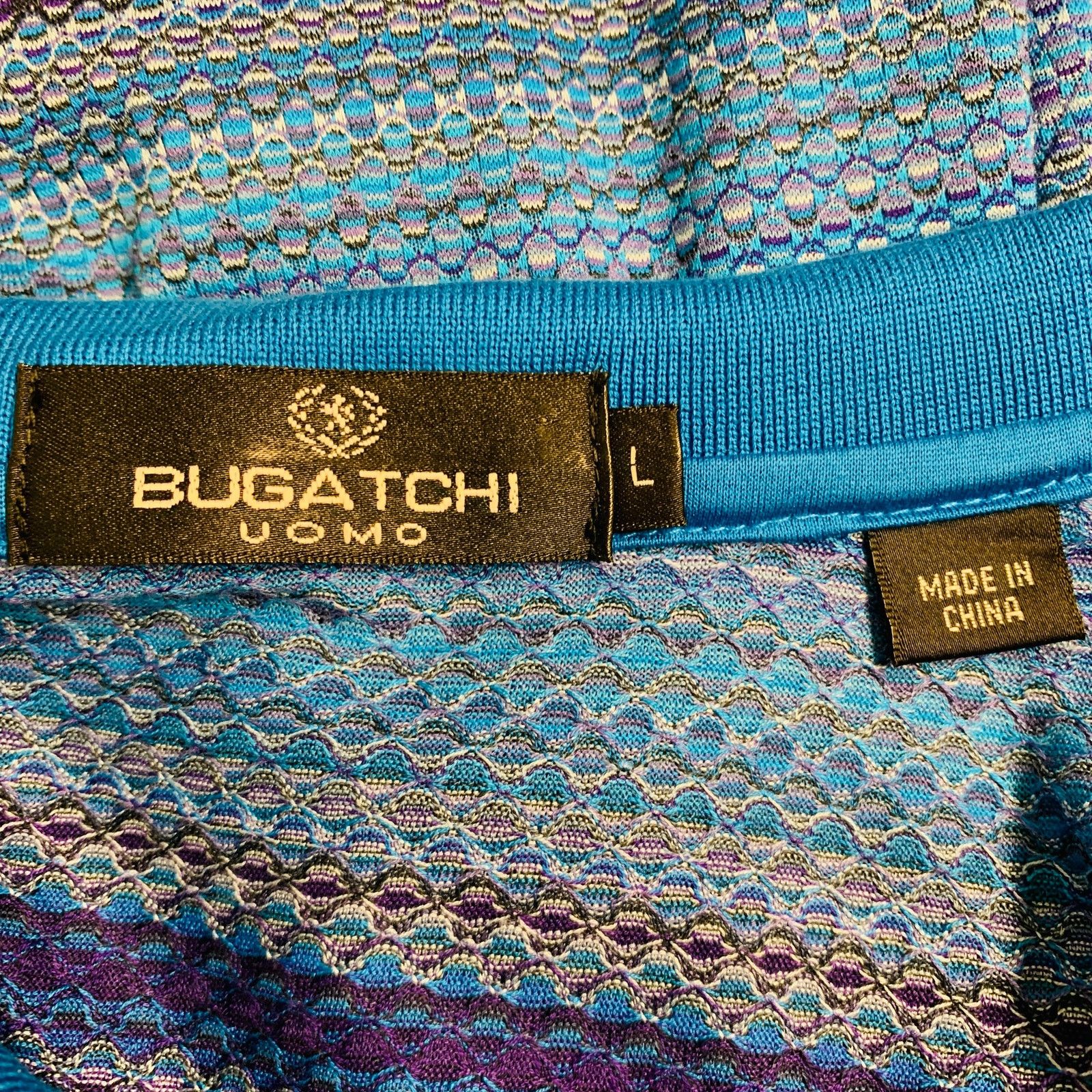 BUGATCHI BUGATCHI UOMO L Blue Purple Pattern Cotton Buttoned Polo Size US L / EU 52-54 / 3 - 6 Thumbnail