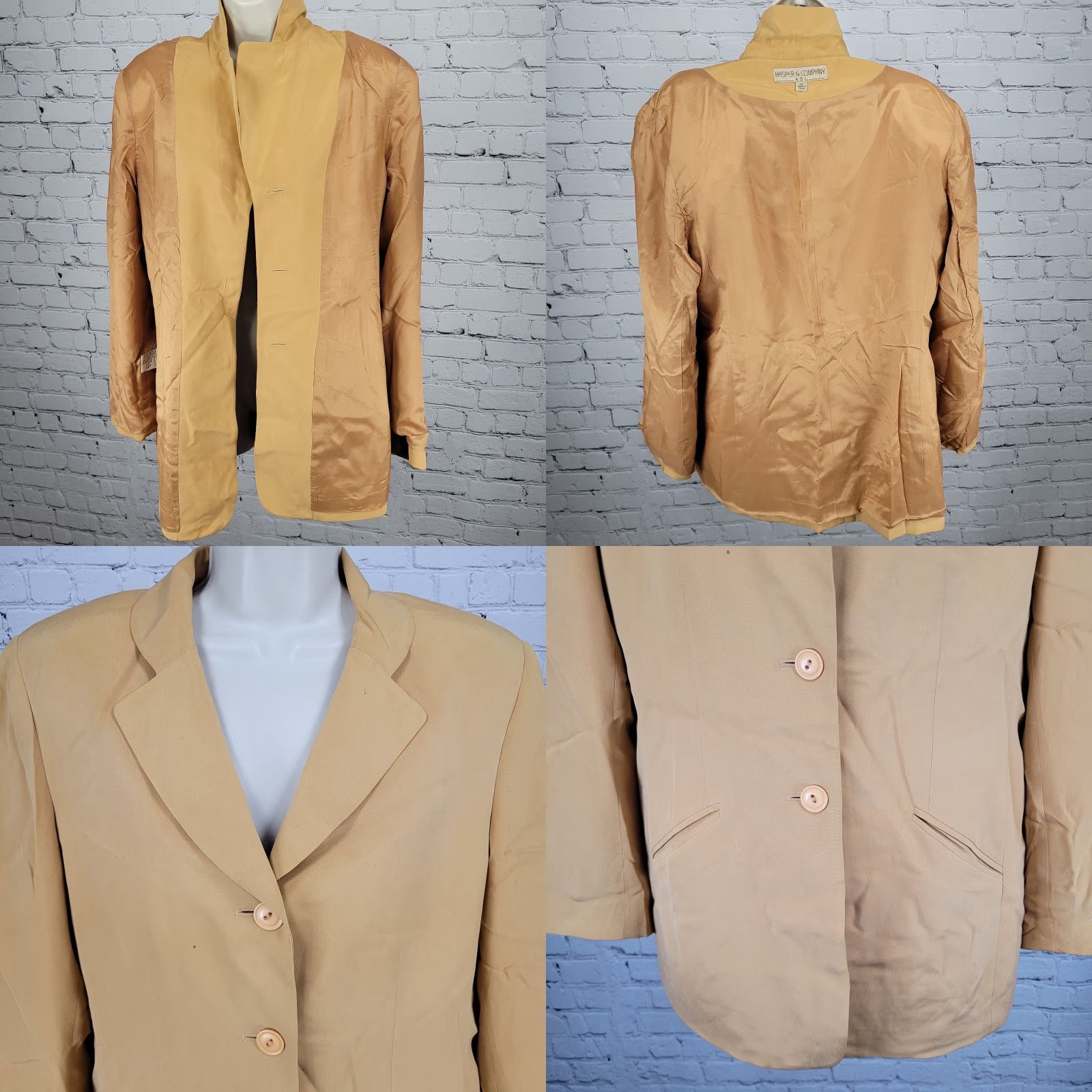 Kasper VINTAGE Kasper & Company Yellow 100% Silk Buttoned Lined Notch Suit Jacket 12 Size XL / US 12-14 / IT 48-50 - 8 Thumbnail