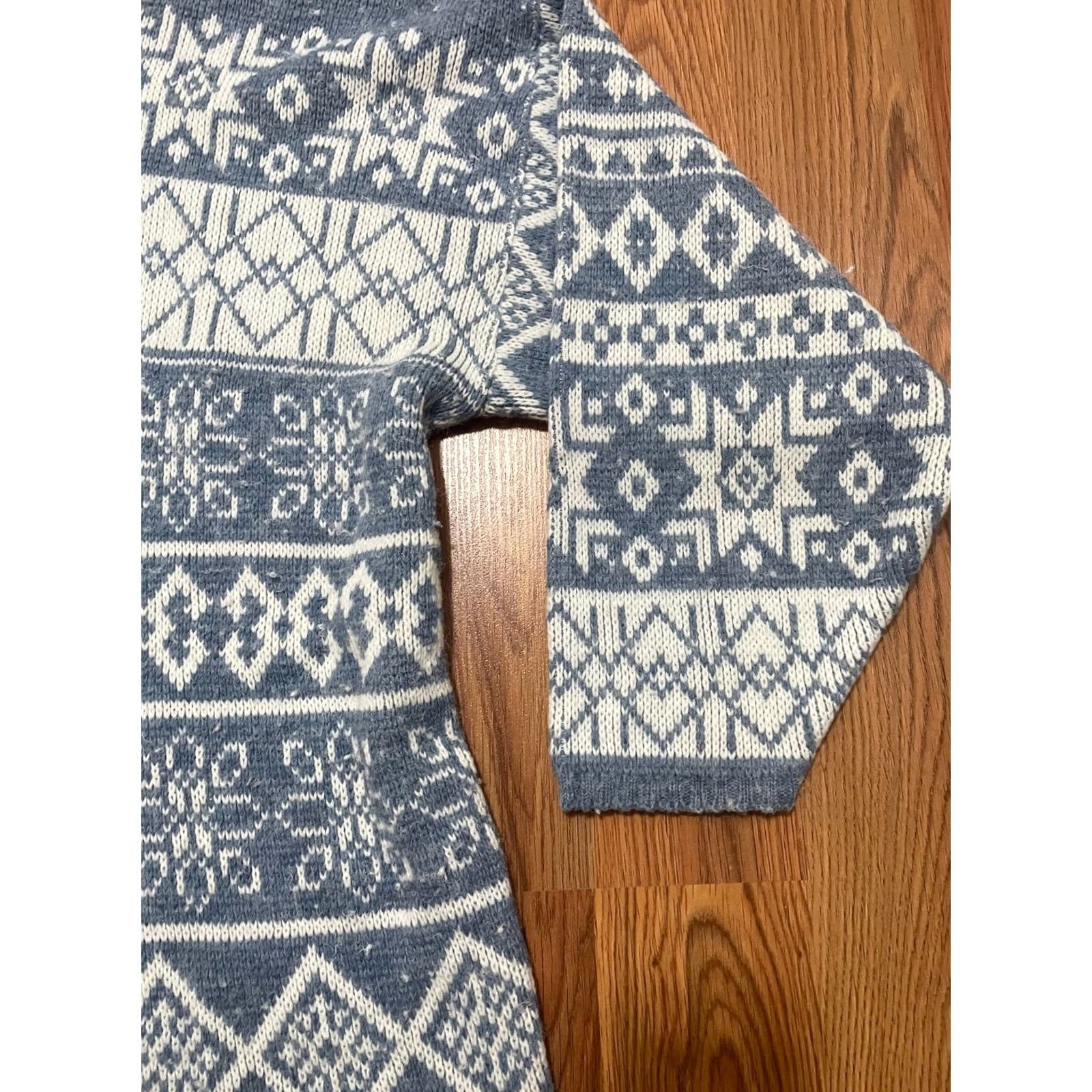 Vintage Rose Sweater Mens Large Blue Nordic Fair Isle Mock Neck Made Usa, Men's — image 5 of 6