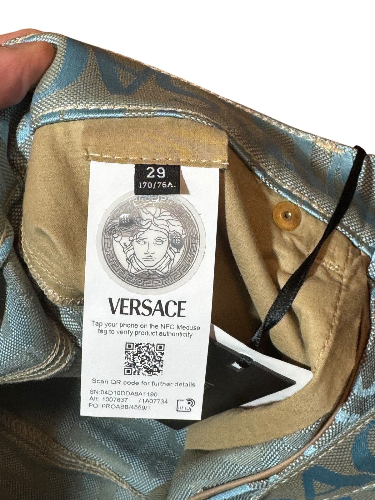 Versace Versace Jeans - Light Blue All-Over Logo Print Size US 29 - 8 Thumbnail