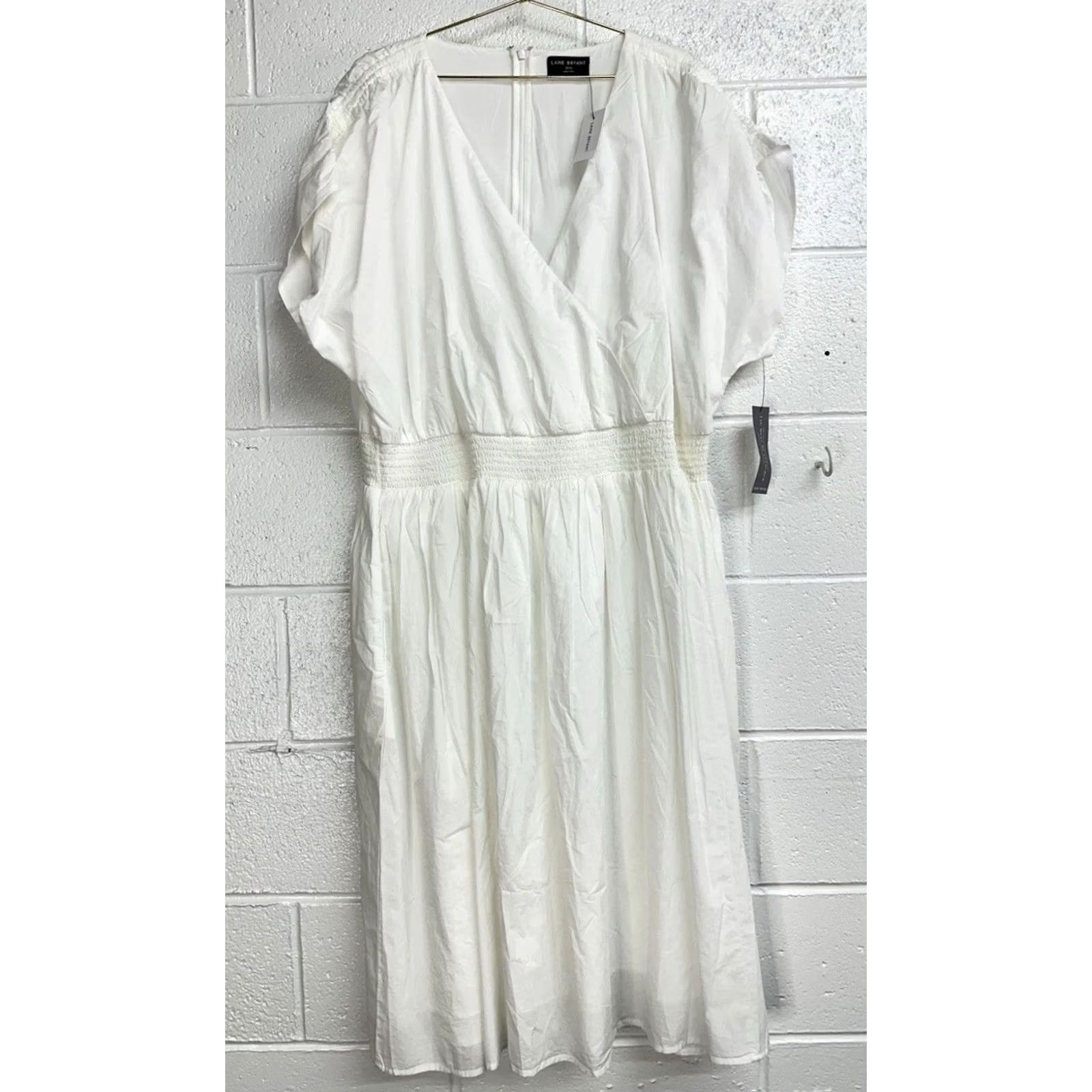 Vintage NWT Lane Bryant Shirred-Shoulder Smocked-Waist Midi Dress White Womens 22/24 Size 3XL / US 20-22 - 2 Thumbnail