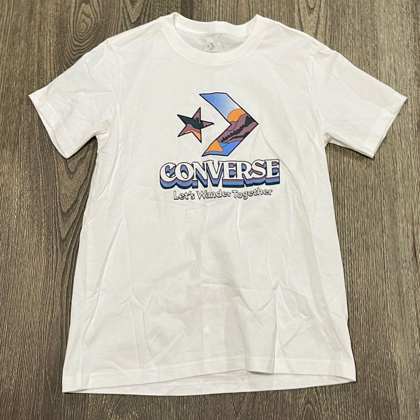 Converse NWOT Converse Star Chevron Mountain Graphic T-Shirt White S Size S / US 4 / IT 40 - 1 Thumbnail