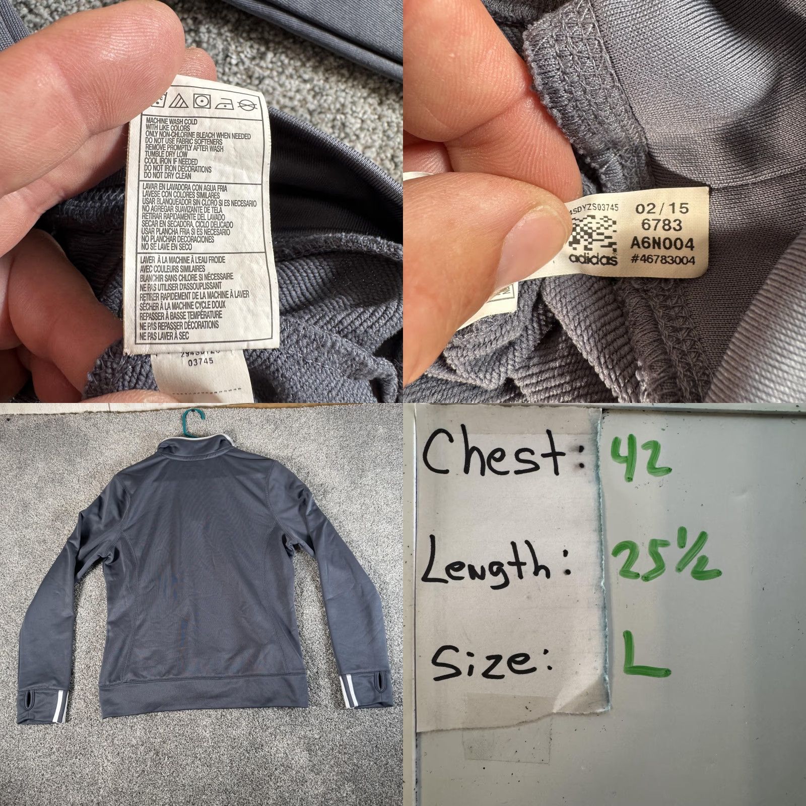 Adidas Adidas Pullover Mens L Gray Climalite Quarter Zip Mock Neck Thumbholes Running Top Size US L / EU 52-54 / 3 - 8 Thumbnail