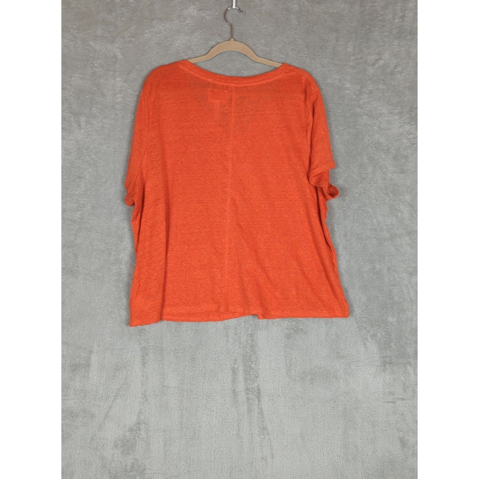 Vintage Sigrid Olsen T-Shirt Orange 100% Linen V-Neck Short Sleeve Plus 2X Womens Top, All Seasons, Casual, Travel, Relaxed Fit Size XXL / US 16-18 / IT 52-54 - 7 Thumbnail
