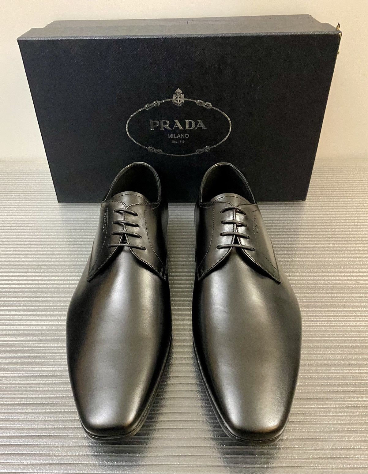 Prada Prada 🇮🇹 Nero calfskin logo ornamented stack heel derby 9 NEW Size US 9 / EU 42 - 5 Thumbnail