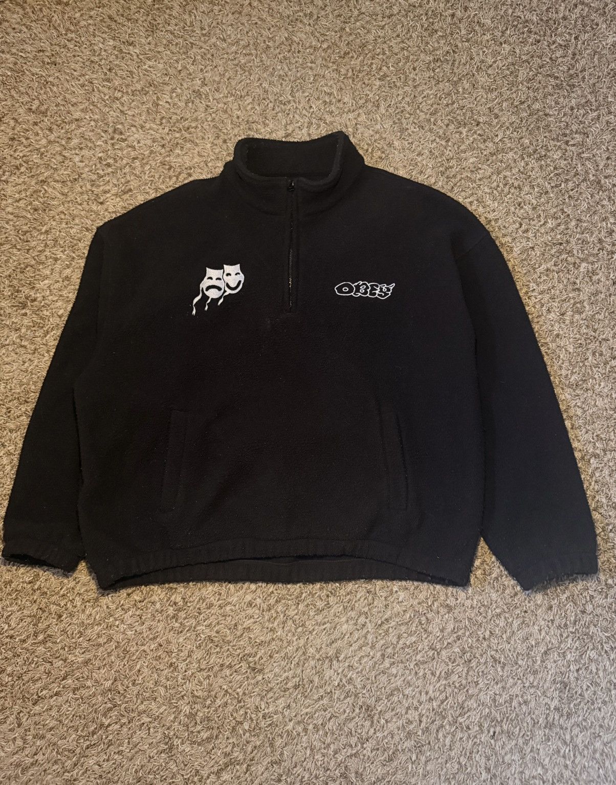 Obey Obey Black Sherpa Quarter Zip Fleece Graphic Pullover Size US XXL / EU 58 / 5 - 2 Thumbnail