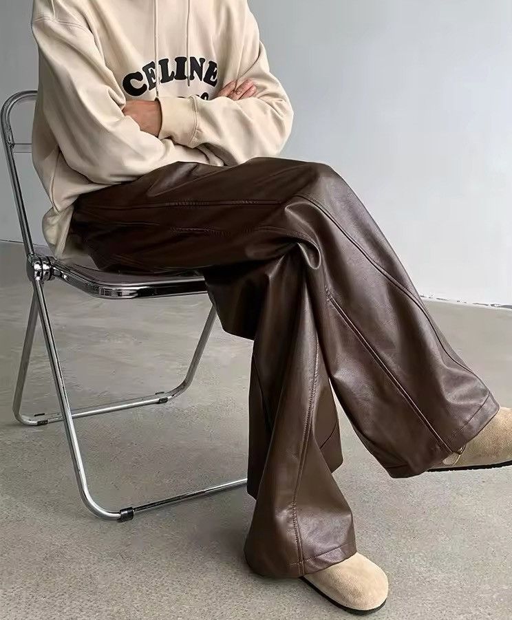 Leather Faux Leather Brown Flare Pants Size US 33 - 1 Thumbnail