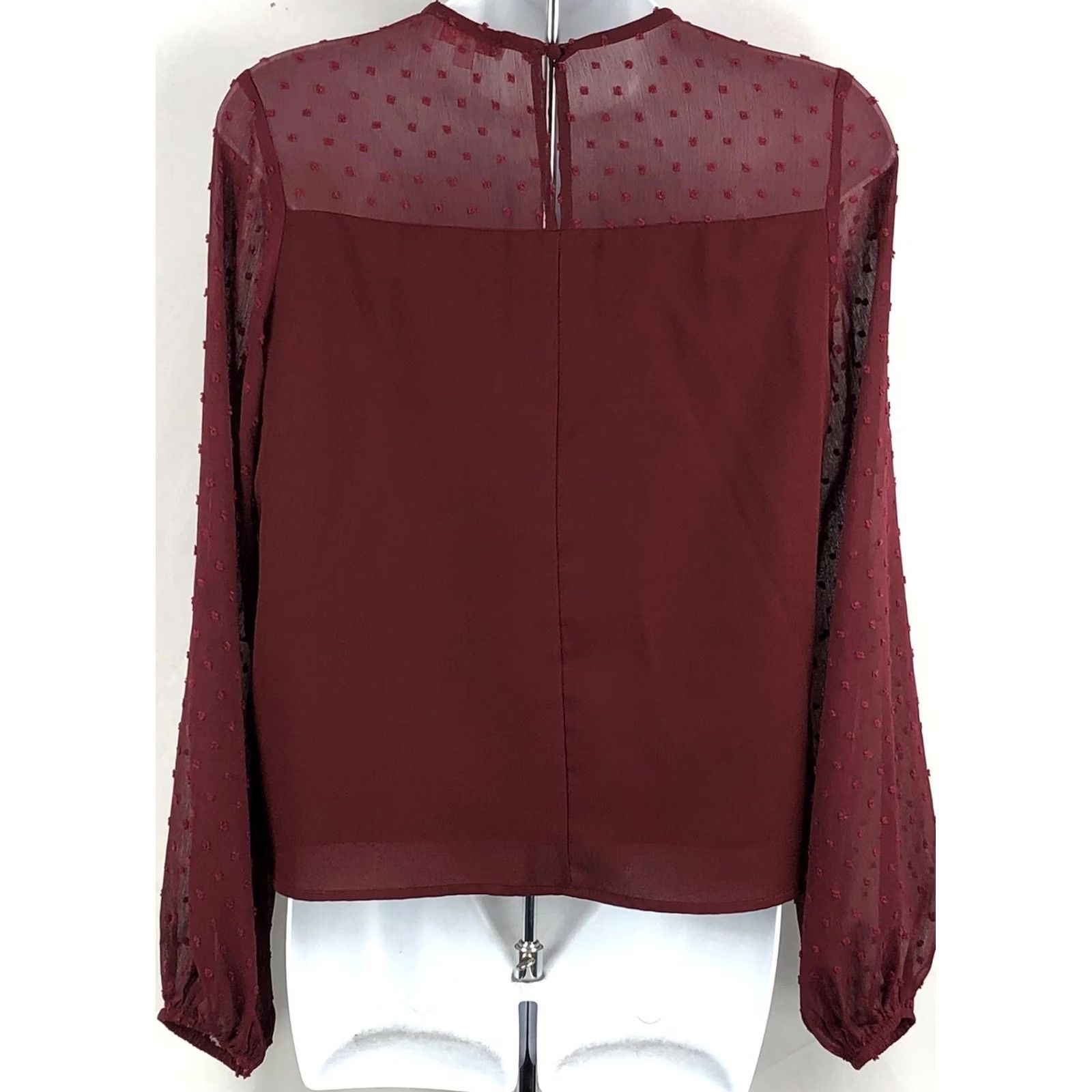 Vintage Pink lily Blouse S Burgundy Balloon Sleeve Chiffon Pom Poms Boho Grunge Bohemian Fairy Whimsigoth Shirt Women Size S / US 4 / IT 40 - 3 Thumbnail