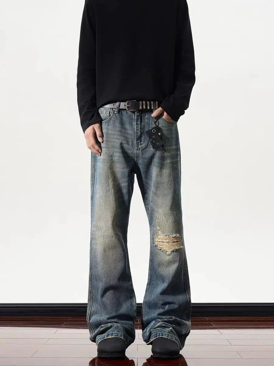 Japanese Brand High street ripped patched and distressed micro flared jeans Size US 32 / EU 48 - 5 Thumbnail