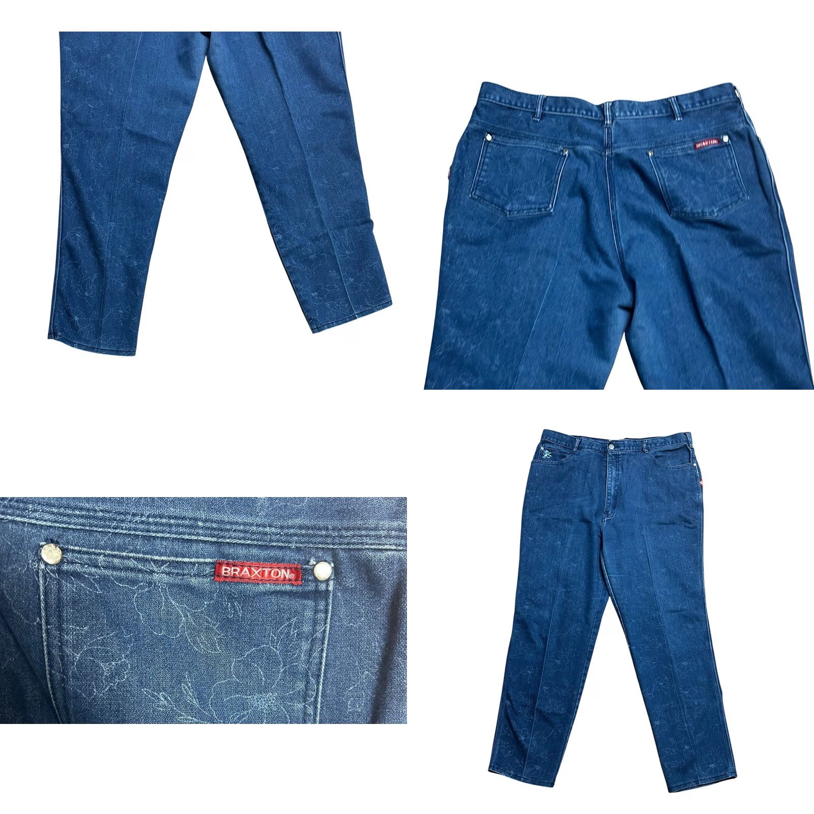Denime VINTAGE Braxton Women's Jeans 80s Floral Dark Wash Denim Sz 38 Blue 5-Pocket Comfort Stretch Straight Size 26" / US 2 / IT 38 - 11 Thumbnail
