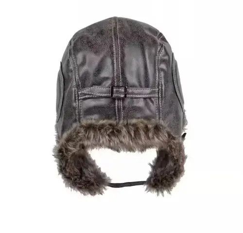Other Russian Style Grey Faux Leather Fur Winter Hat Size ONE SIZE - 4 Thumbnail