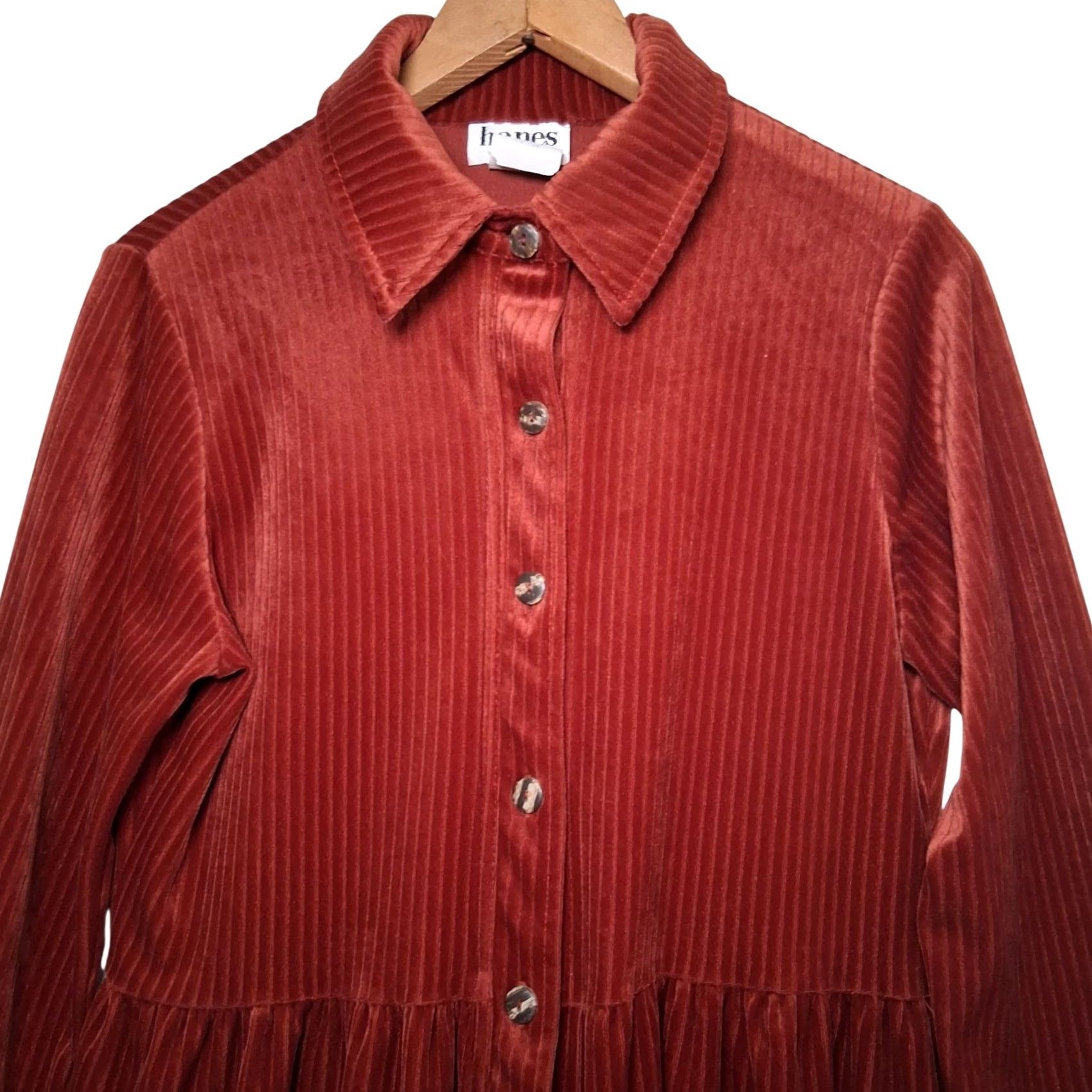 Hanes VINTAGE Hanes Signature Collection Dress Small Rust Ribbed Velour Button Earthy Size S / US 4 / IT 40 - 6 Thumbnail