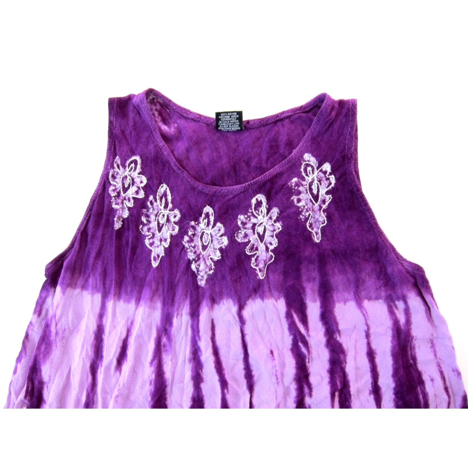 Vintage VINTAGE Pams Collection 100% Rayon Purple Blue Tie Dye Embroidered Tank Sun Dress M-L Size L / US 10 / IT 46 - 3 Thumbnail