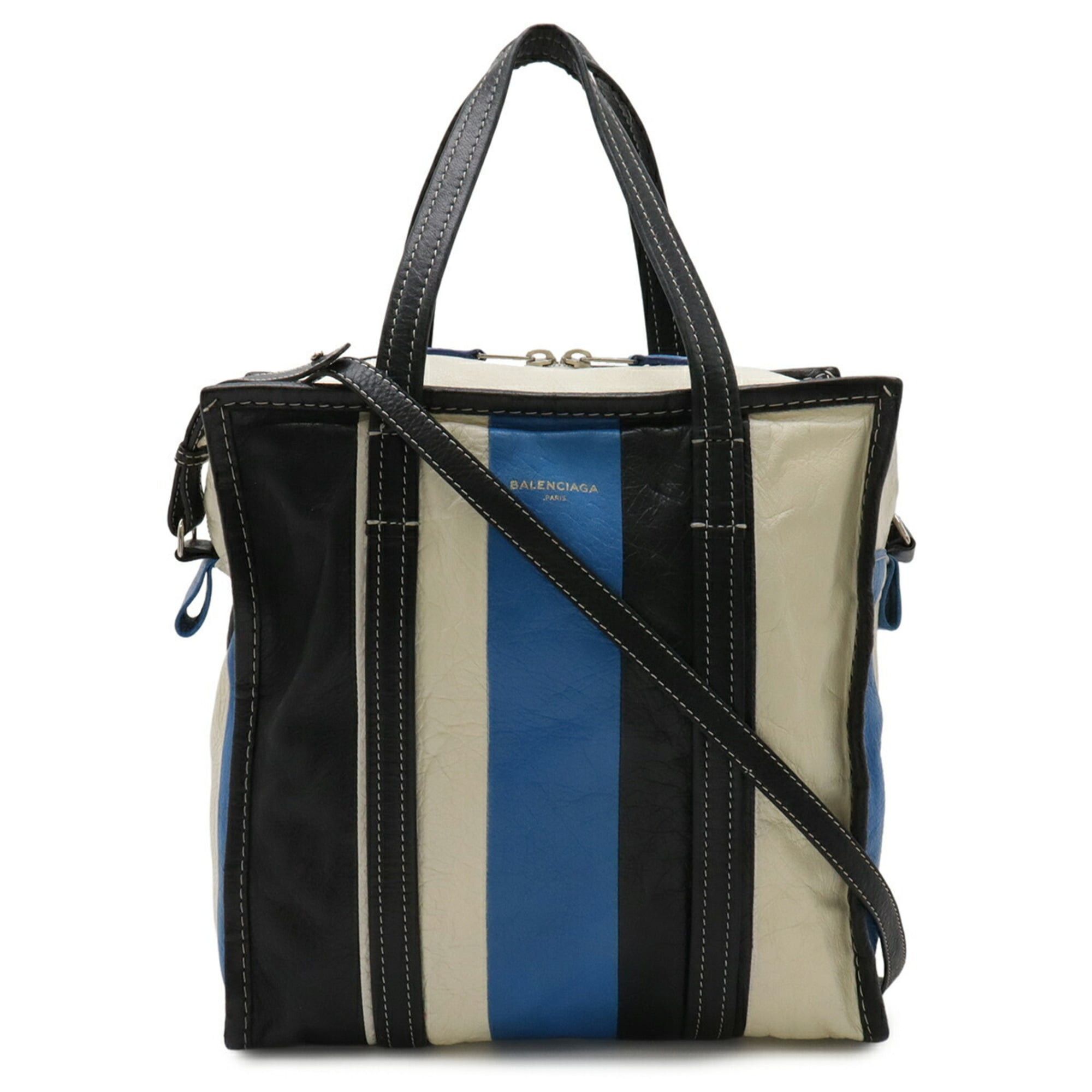 Balenciaga BALENCIAGA Bazaar Shopper Tote Bag Shoulder Leather Stripe Black White Blue 443096 Size ONE SIZE - 1 Thumbnail